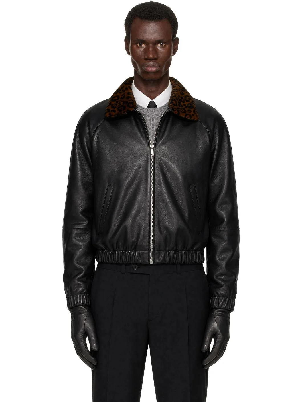 SSENSE Exclusive Black Leather Harrington Jacket - 1
