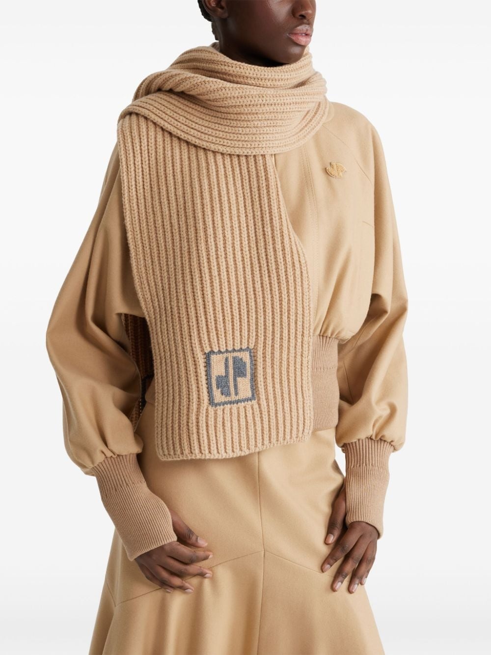 logo-intarsia wool ribbed scarf - 3