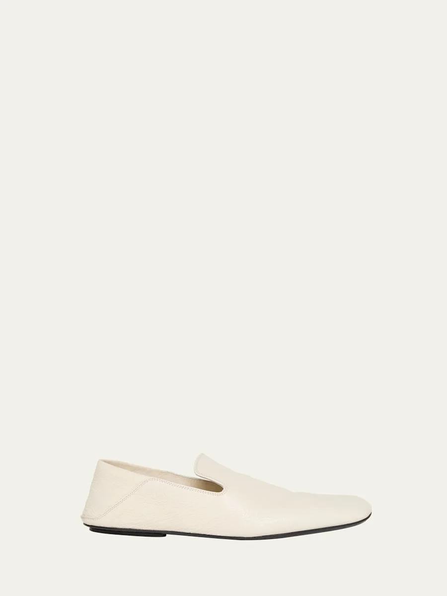 Leather Foldable-Back Slipper Loafers - 1
