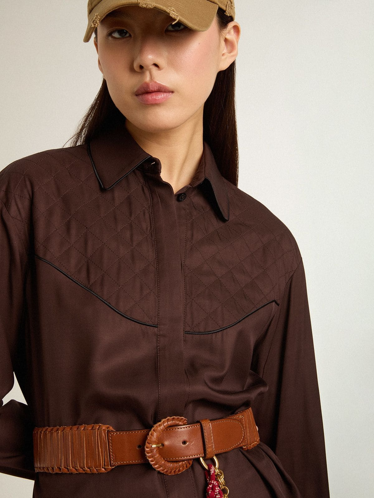 Women’s brown shirt with quilted details - 5