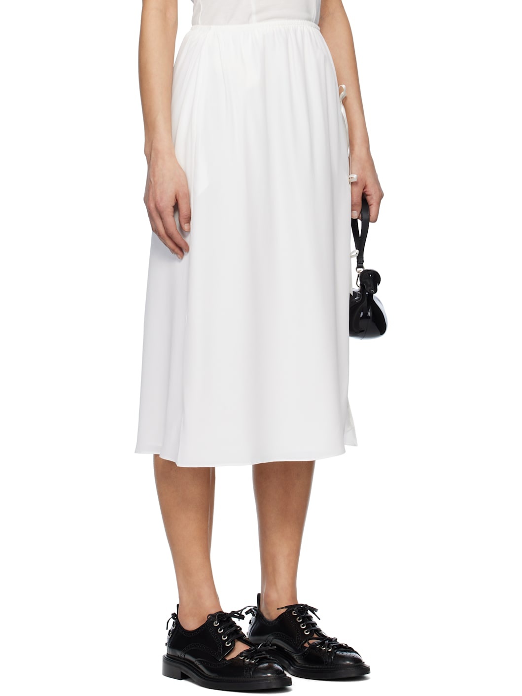 White Bow Slit Column Midi Skirt - 2