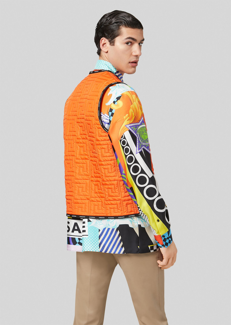 Greca Pattern Quilted Button-Up Vest 4