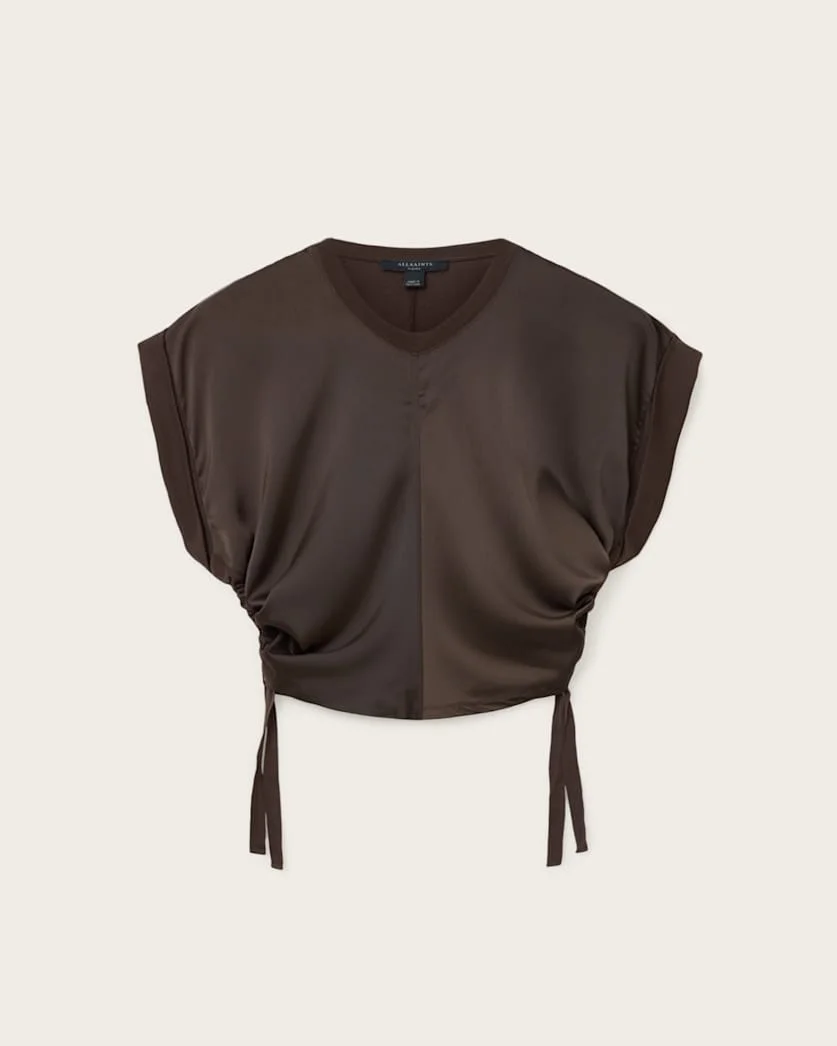 MIRA CROPPED SATIN DRAWCORD T-SHIRT - 1