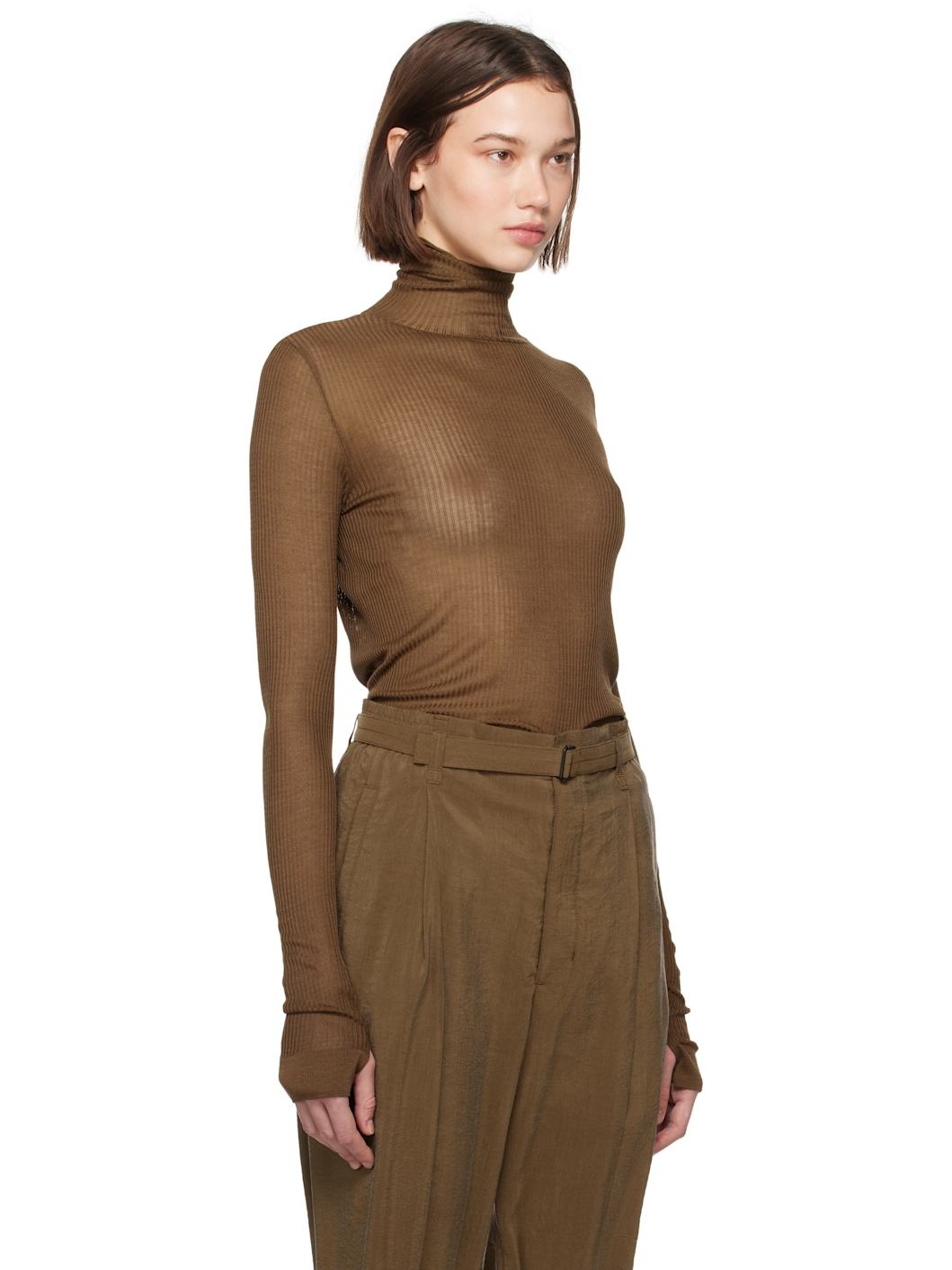 Brown Seamless Turtleneck - 2