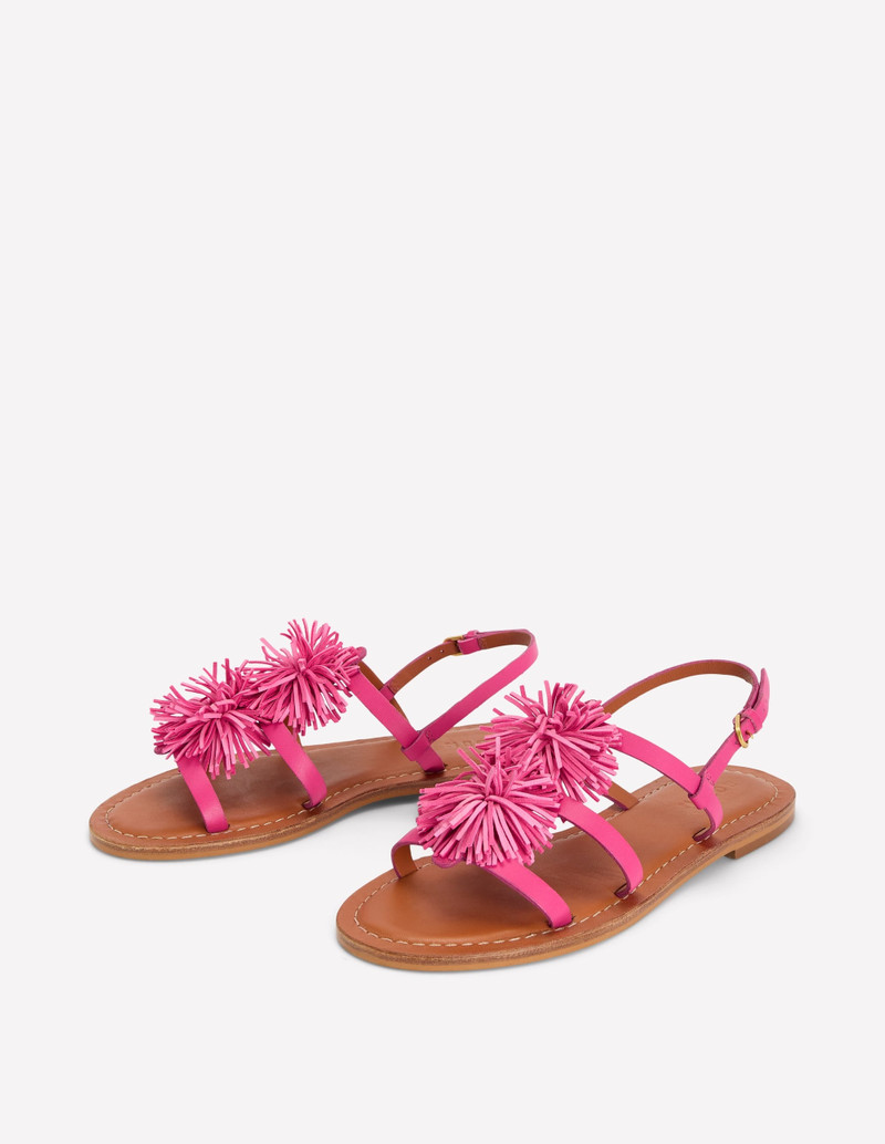 Pom Pom Flat Sandals-Pink 3