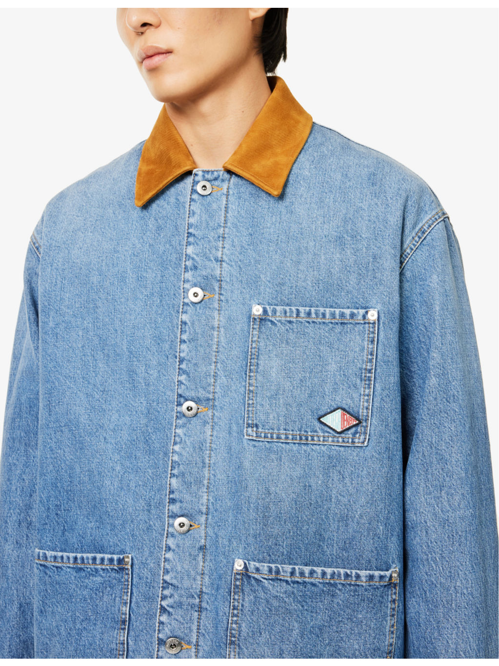 Contrast-collar embroidered-branded regular-fit denim jacket - 5