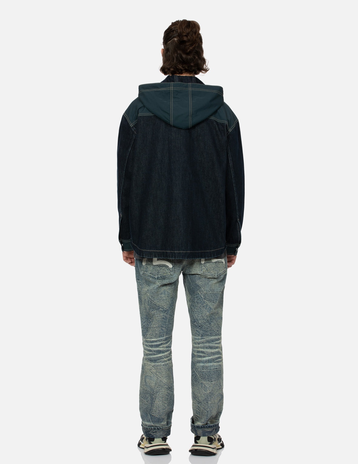 Logo Print Loose Fit Hooded Denim Shirt Jacket - 6