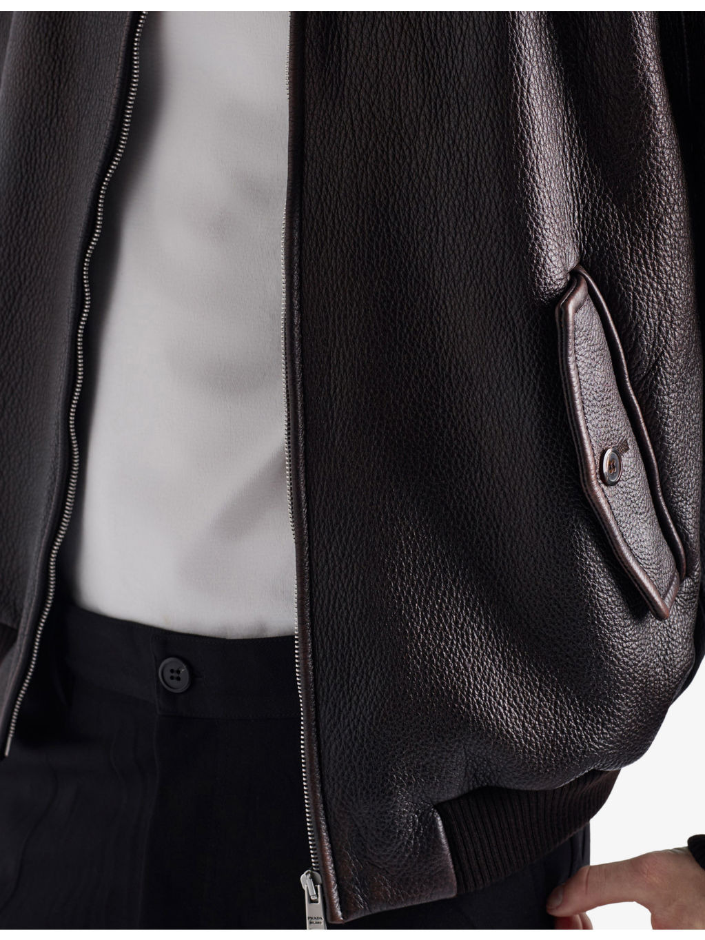 Triangle-Patch Leather Bomber Jacket - 6