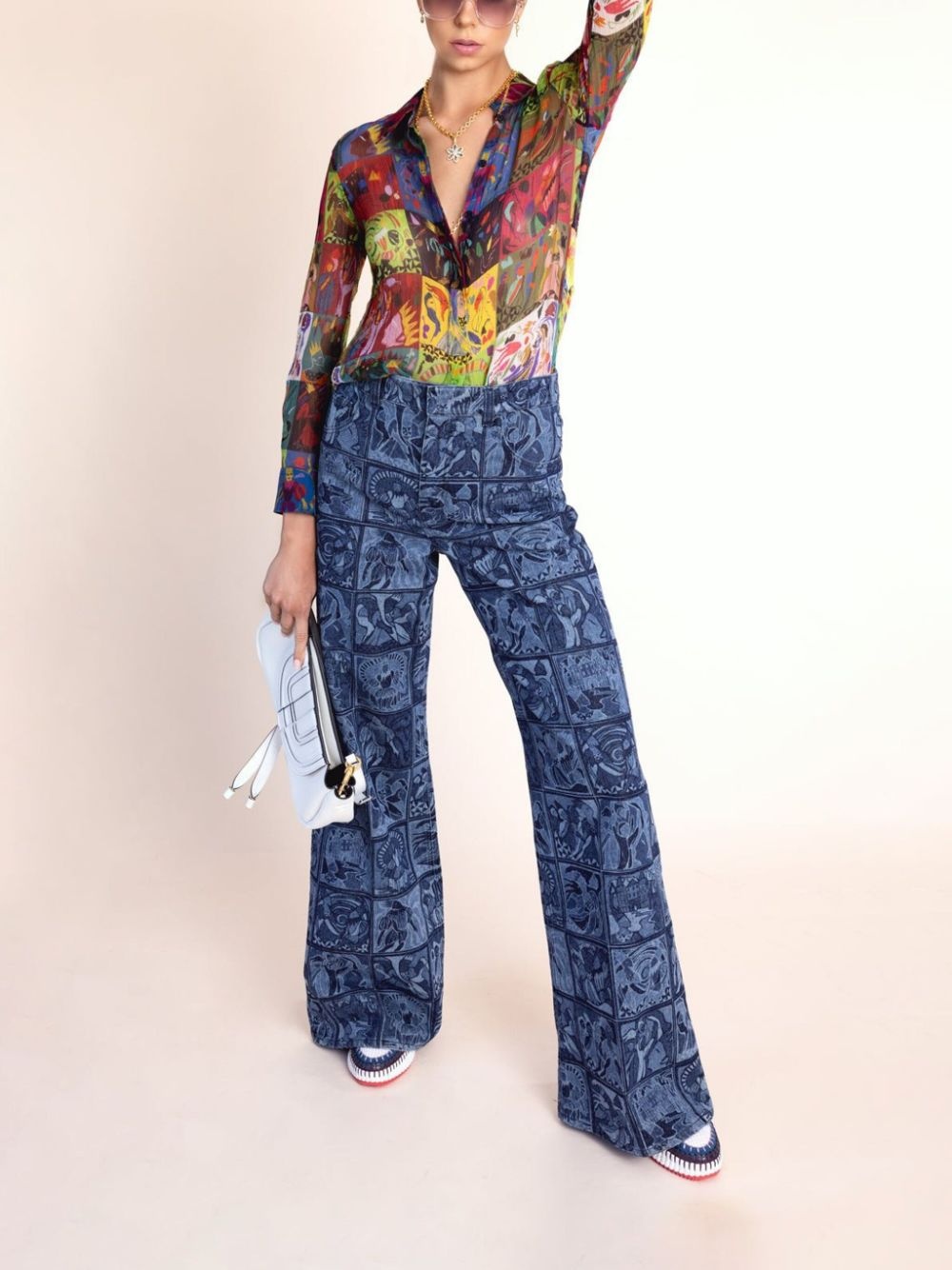 graphic-print semi-sheer shirt - 4