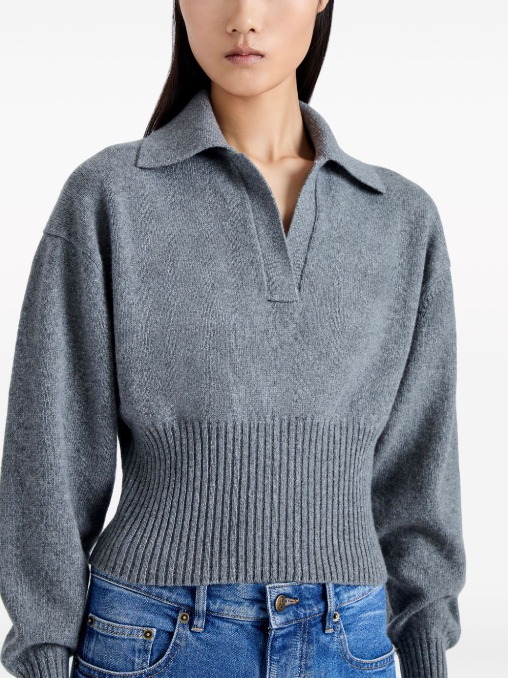 Jeanne split-neck ribbed-knit jumper - 6