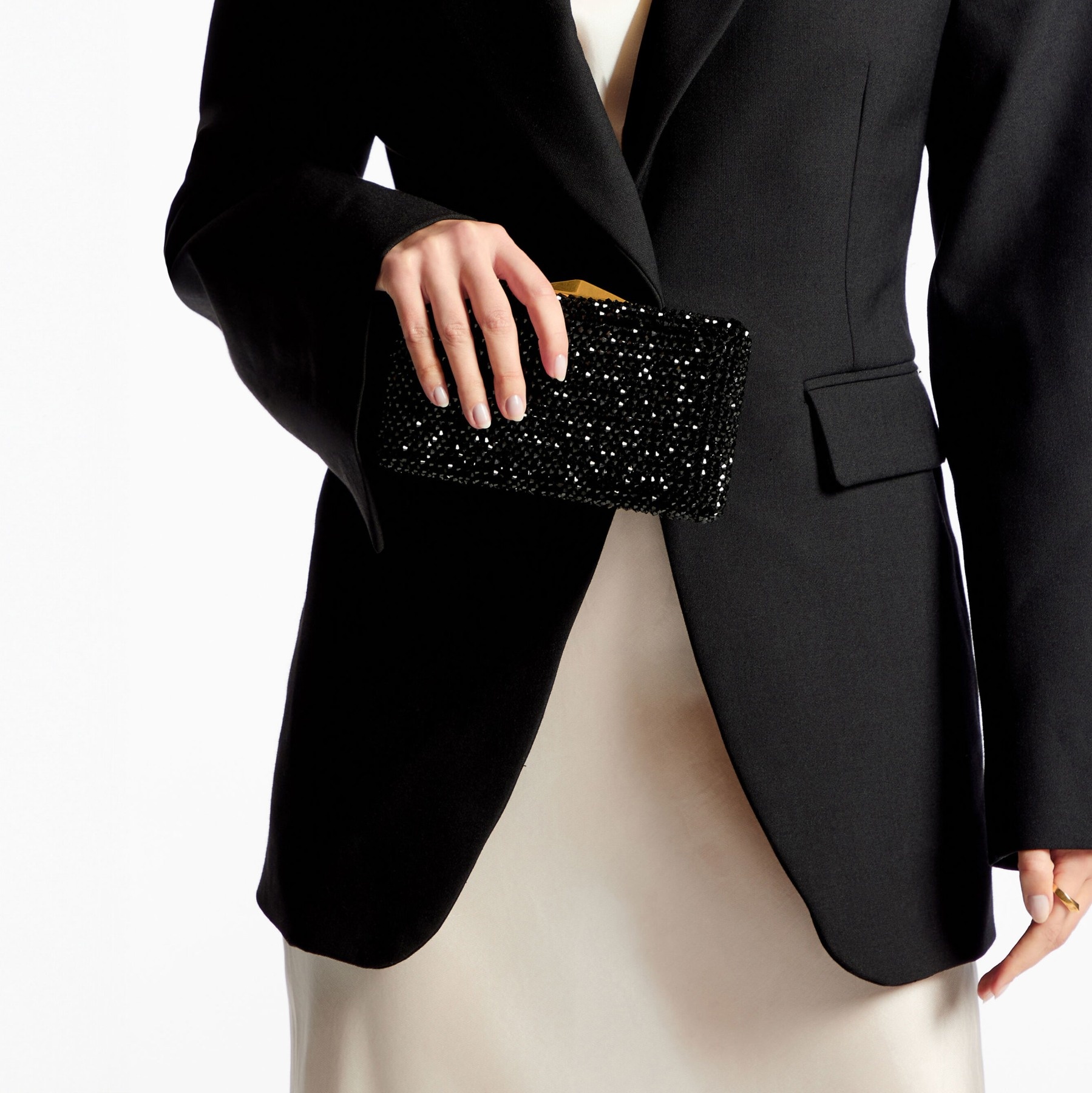 Clemmie
Black Satin Crystal Embroidered Clutch Bag - 2