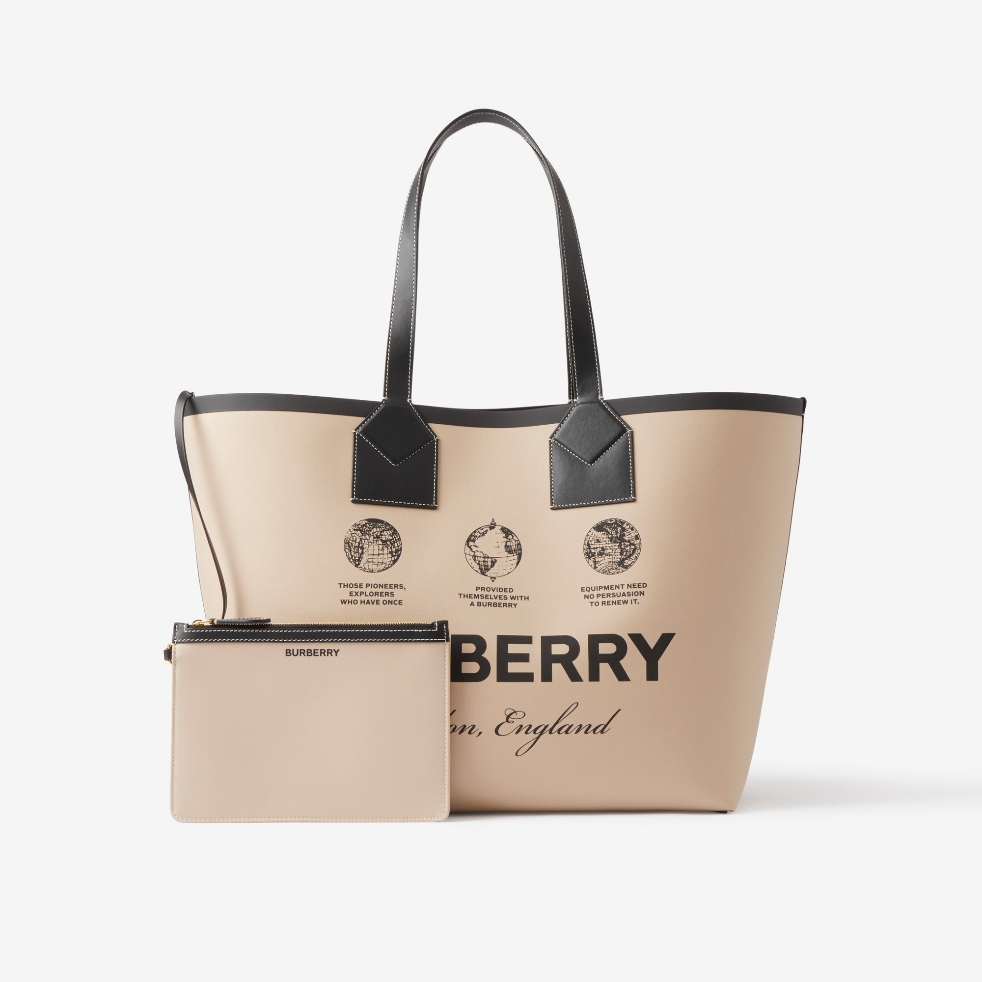 Label Print Cotton and Leather Large London Tote Bag - 4