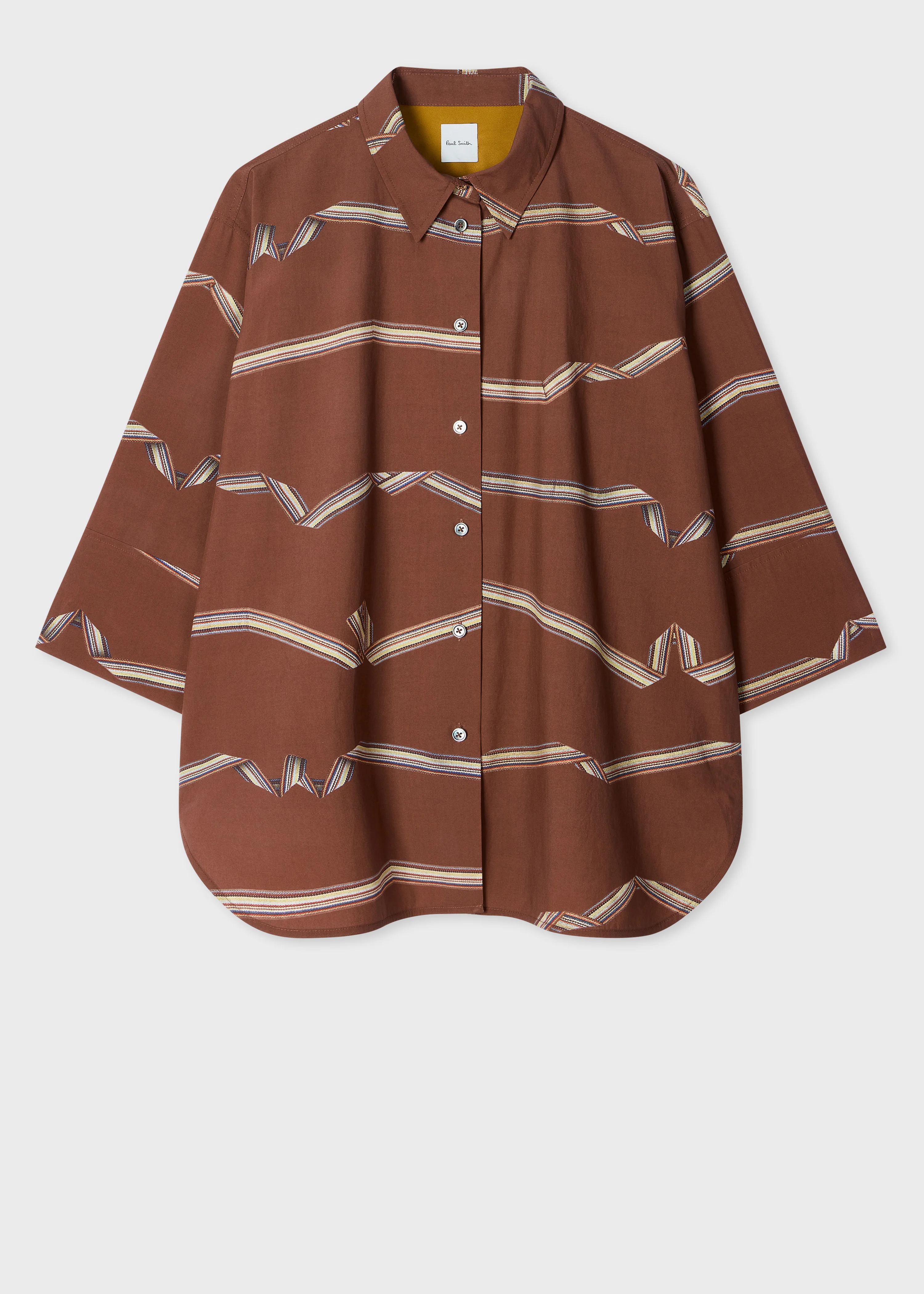 Women's Rust Brown 'Signature Stripe' Ribbon Print Shirt - 1