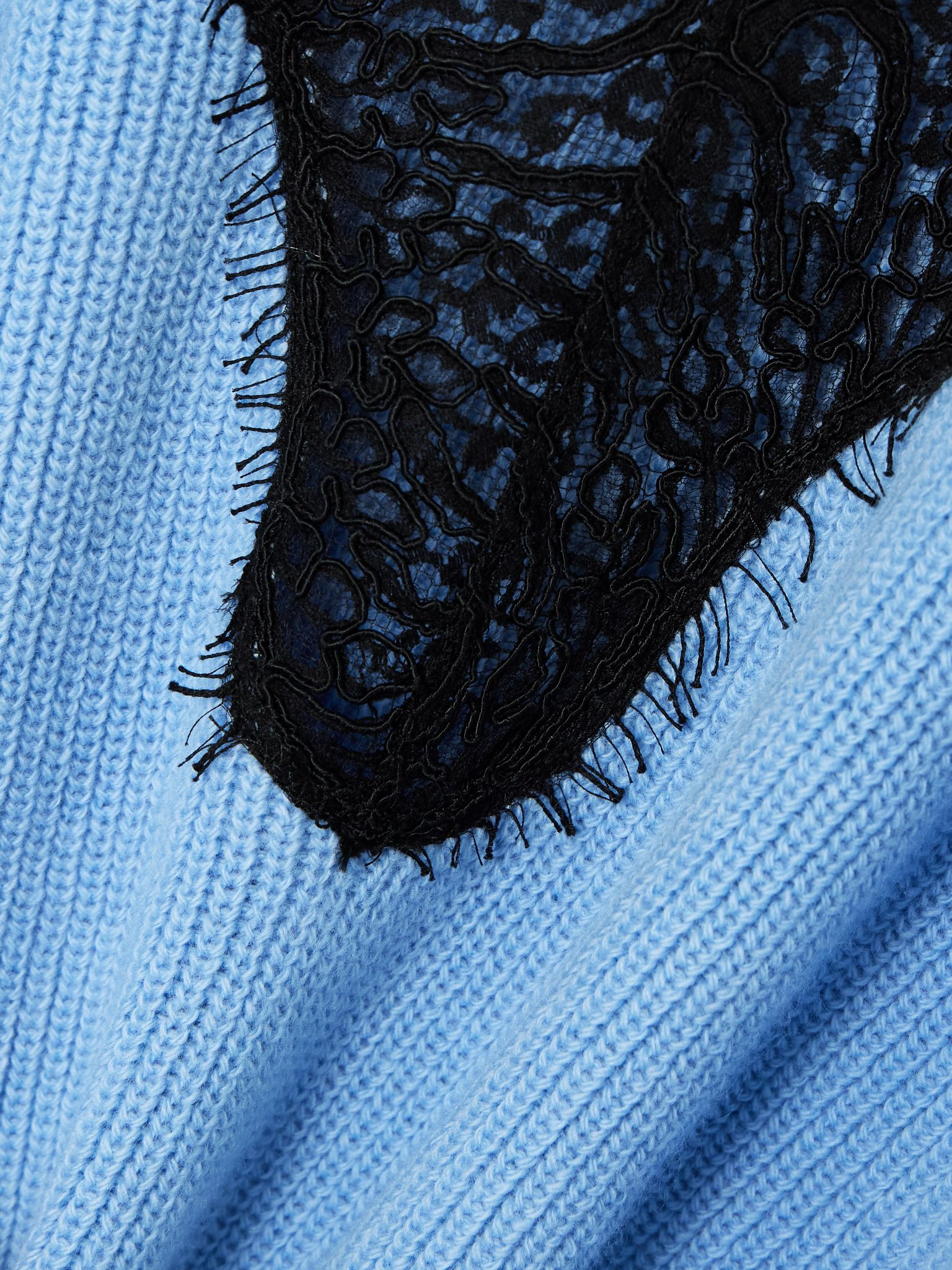 Oversized lace-trimmed ribbed wool sweater Sky blue - 5