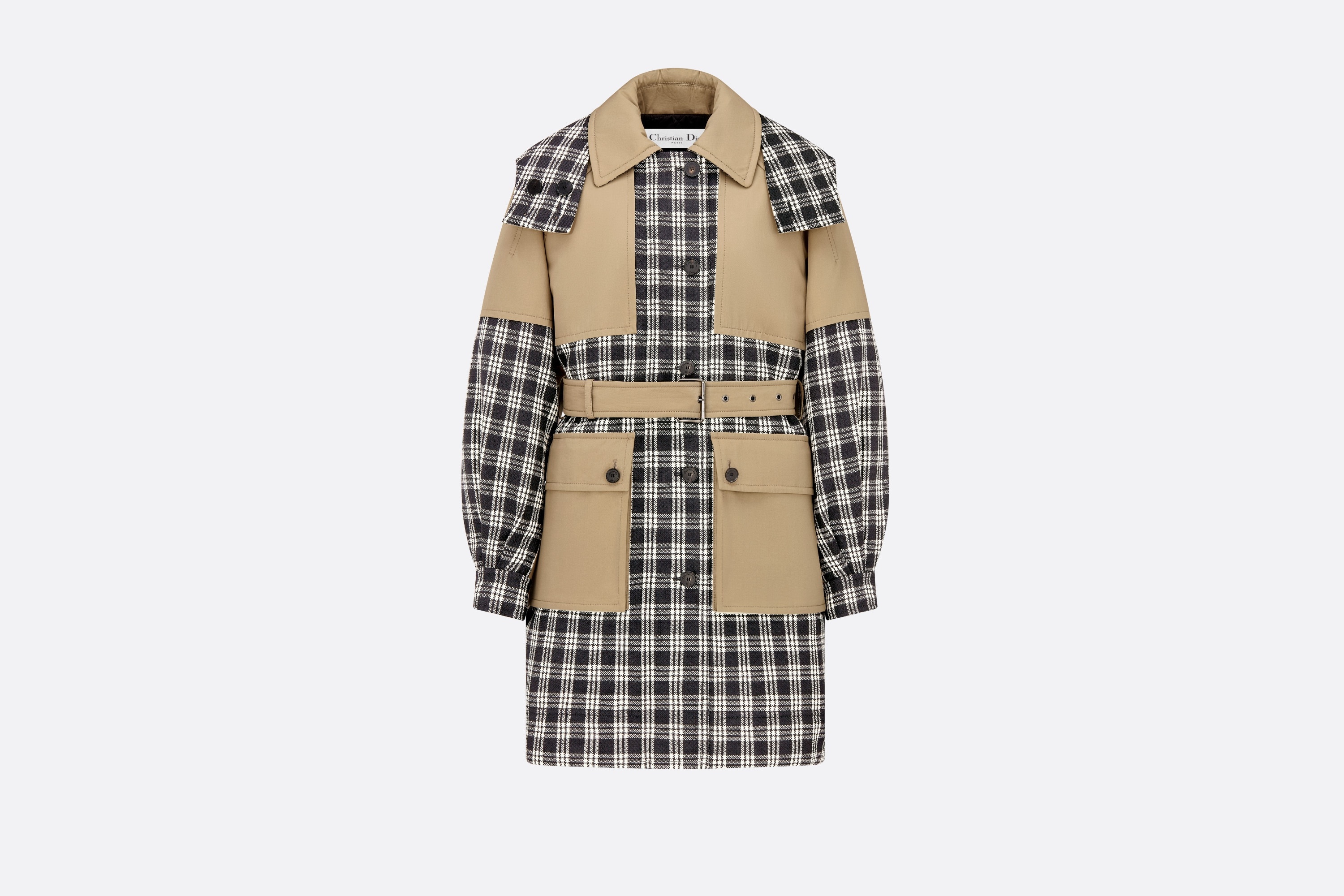 Hooded Coat with Belt - 1