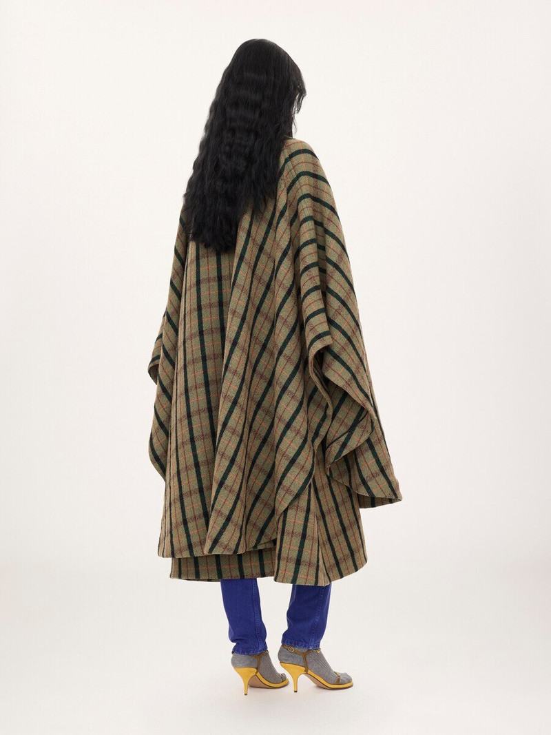 LAYERED LONG CAPE COAT IN BRUSHED CHECK WOOL 4