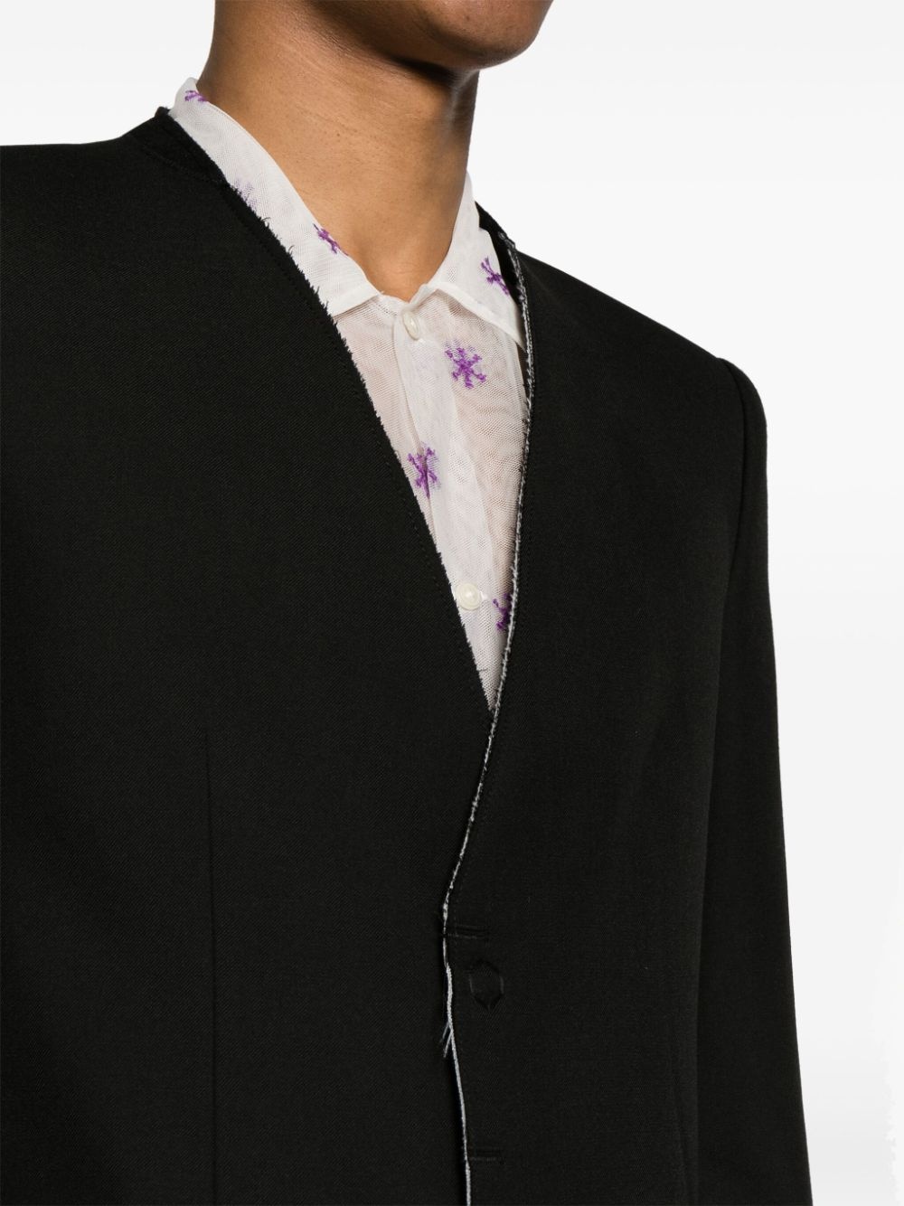 collarless single-breast blazer - 6