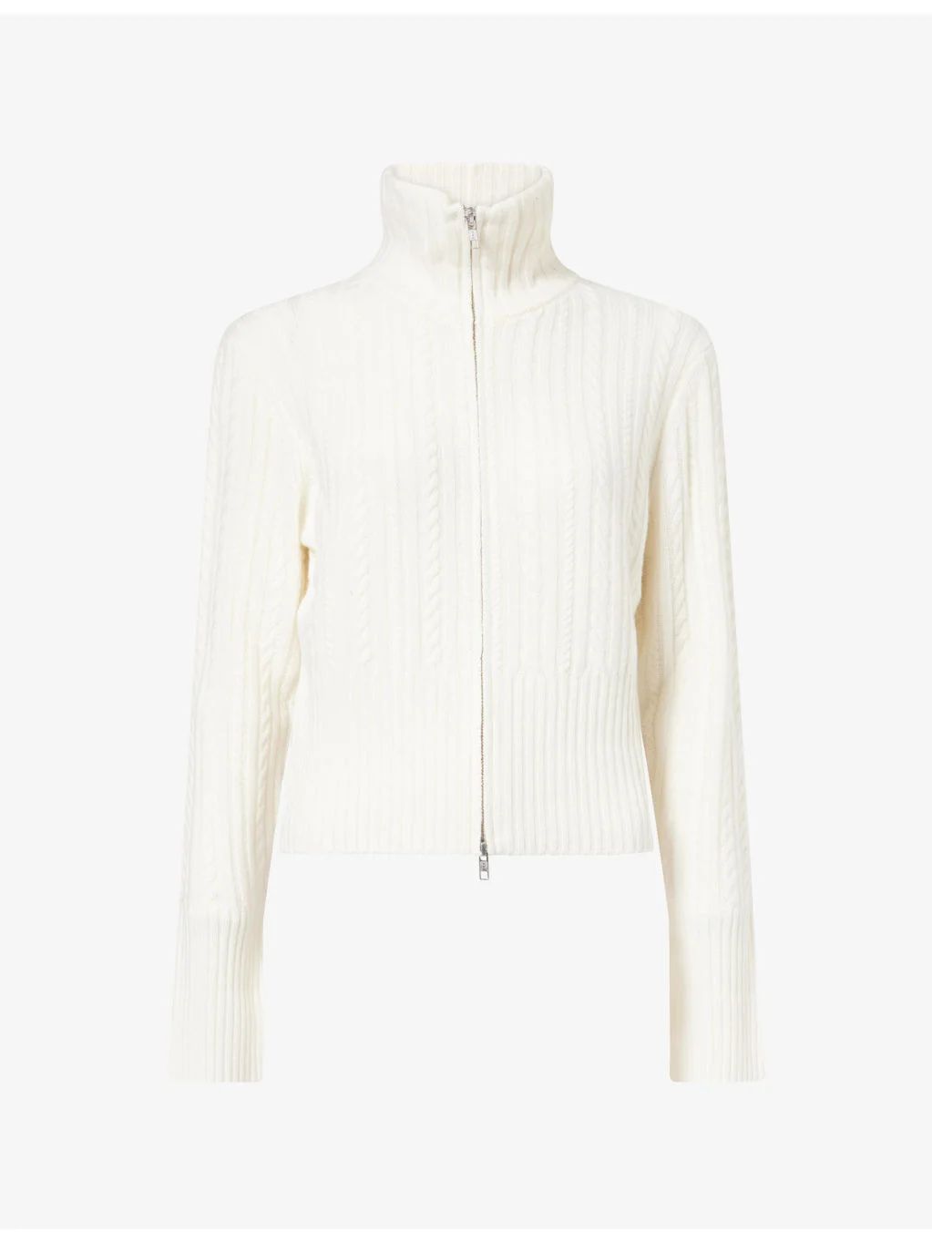 Funnel-Neck Cable-Knit Cardigan - 1