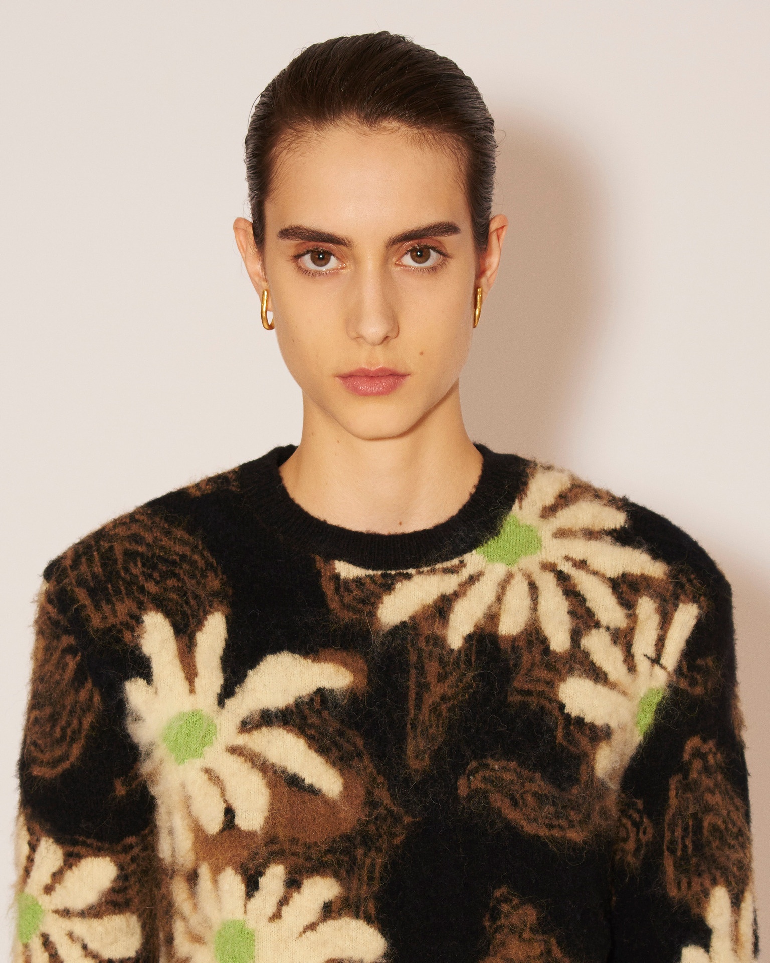 ELOISE - Brushed alpaca floral crew neck sweater - Black - 5