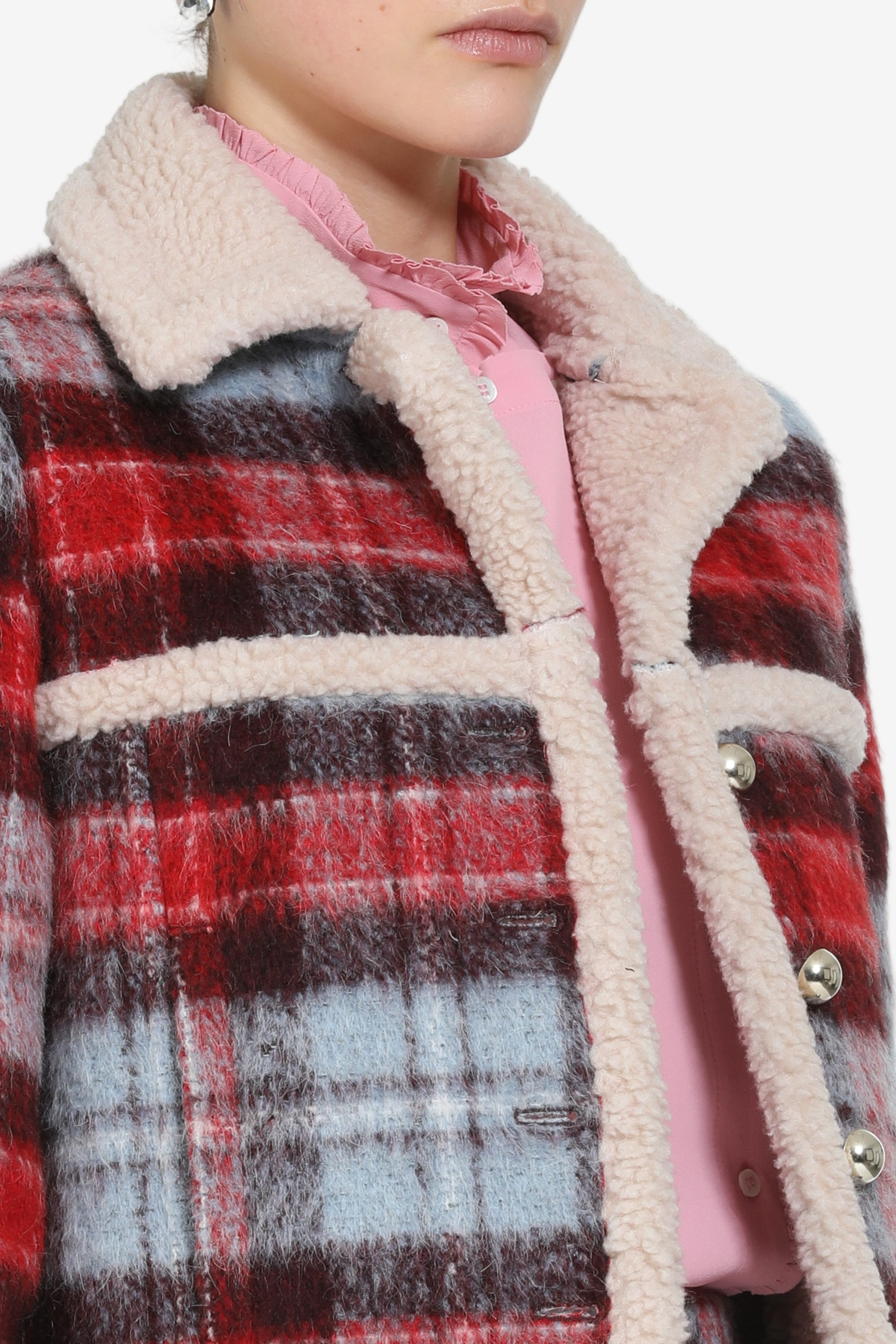 CHECKED JACKET WITH ECO-SHEARLING TRIM - 5