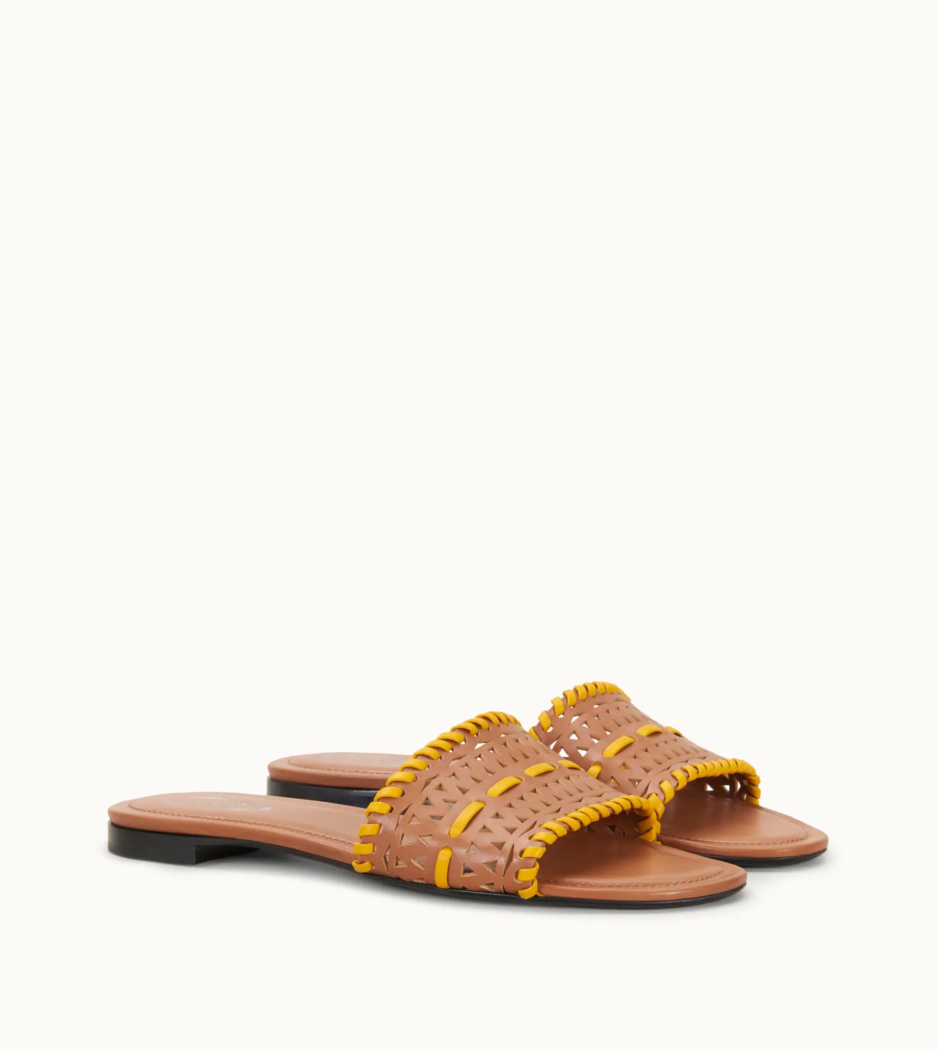 SANDALS IN LEATHER - YELLOW, BROWN - 5