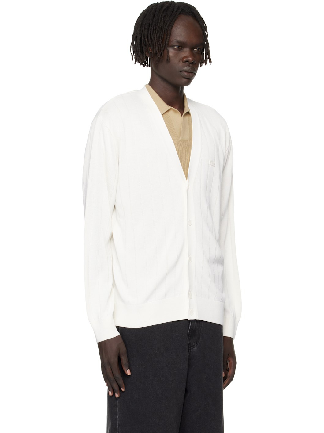 White Fluid Rib Knit Cardigan - 2