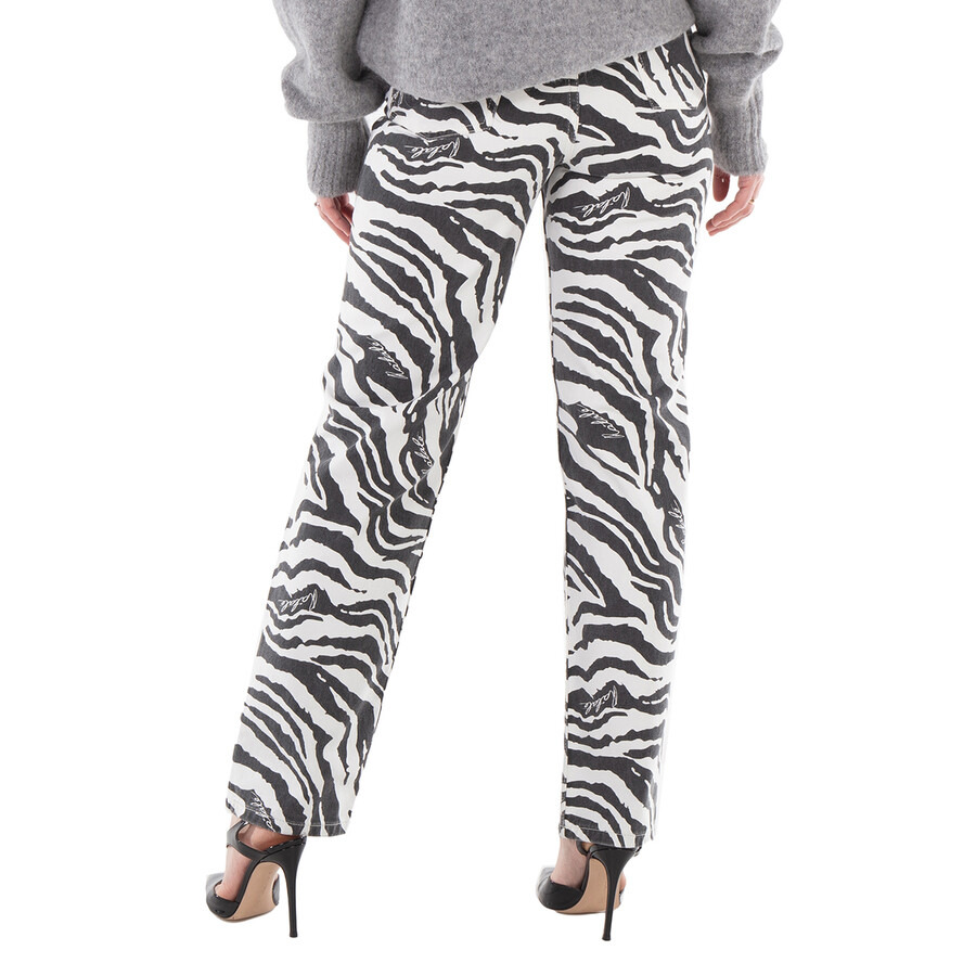 Rotate Ladies Printed Straight Zebra / Bright White Jeans - 4
