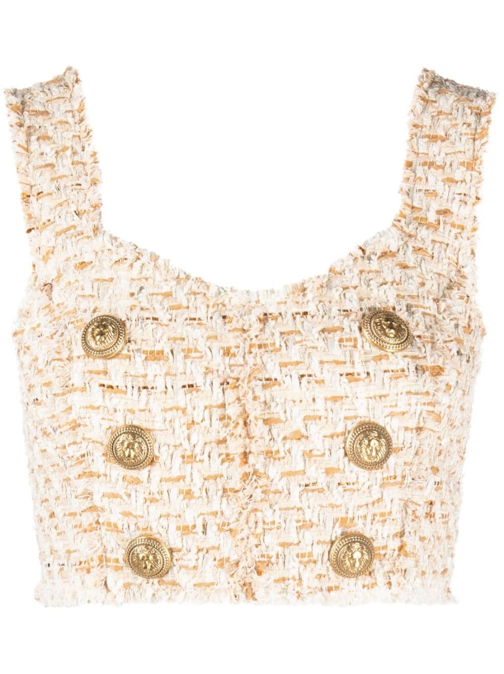 button-embellished tweed cropped top - 1