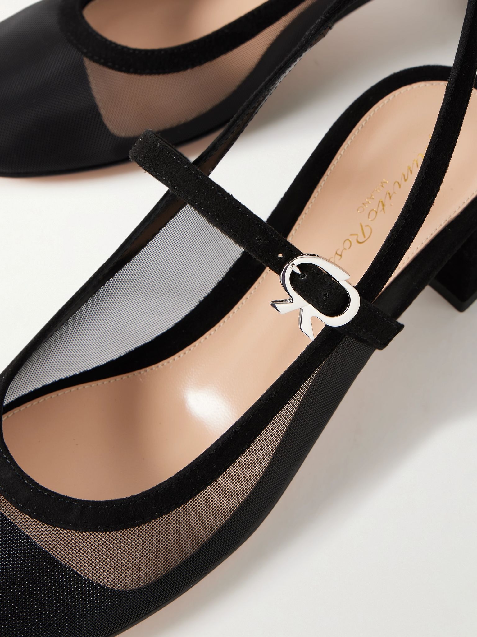 Francoise suede-trimmed mesh slingback pumps Black - 4