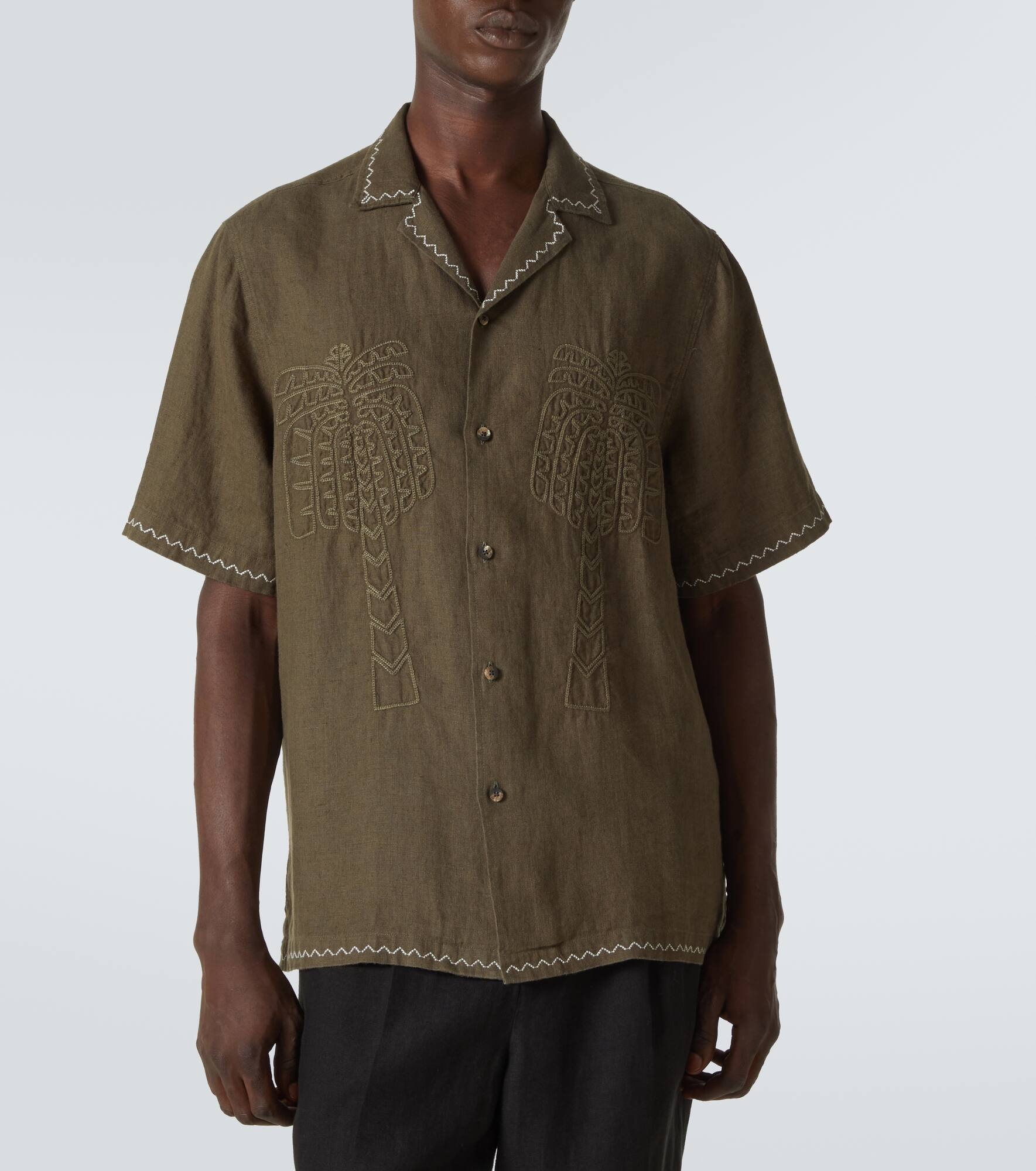 Flavio embroidered linen bowling shirt - 3