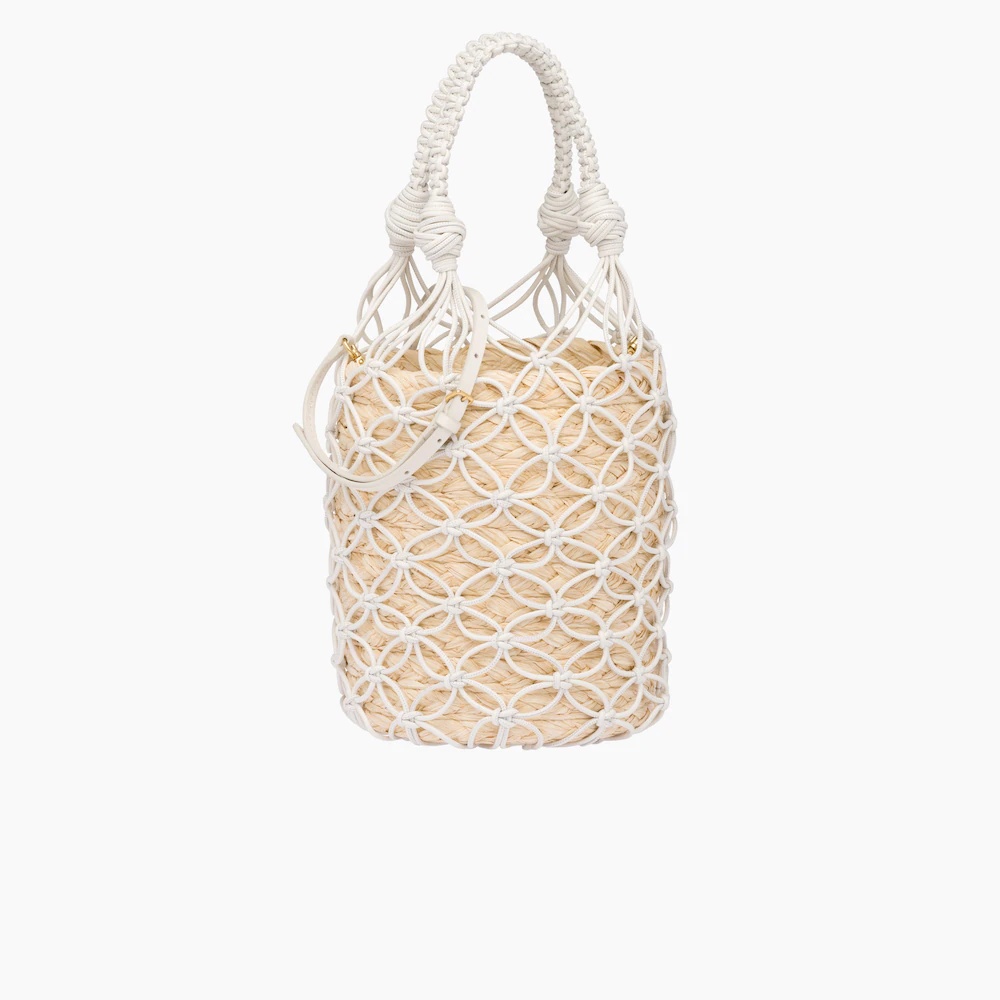 Leather mesh and straw bucket bag - 4