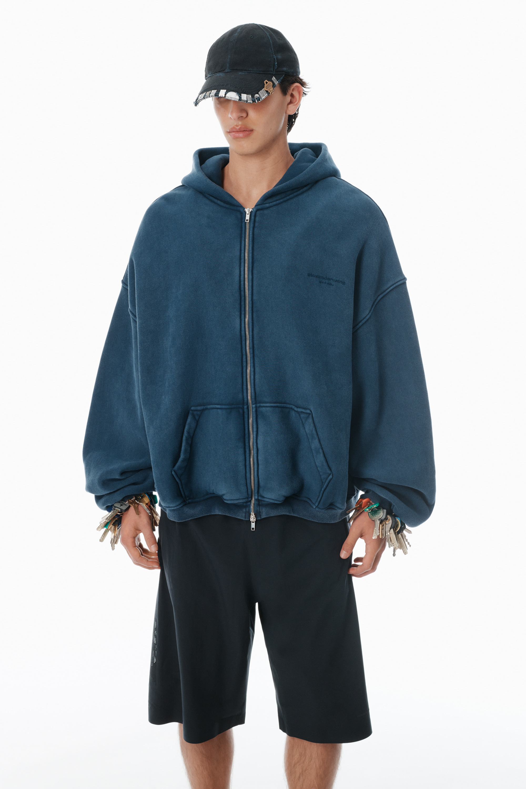 Navy Cotton Logo Zip-Up Hoodie - 3