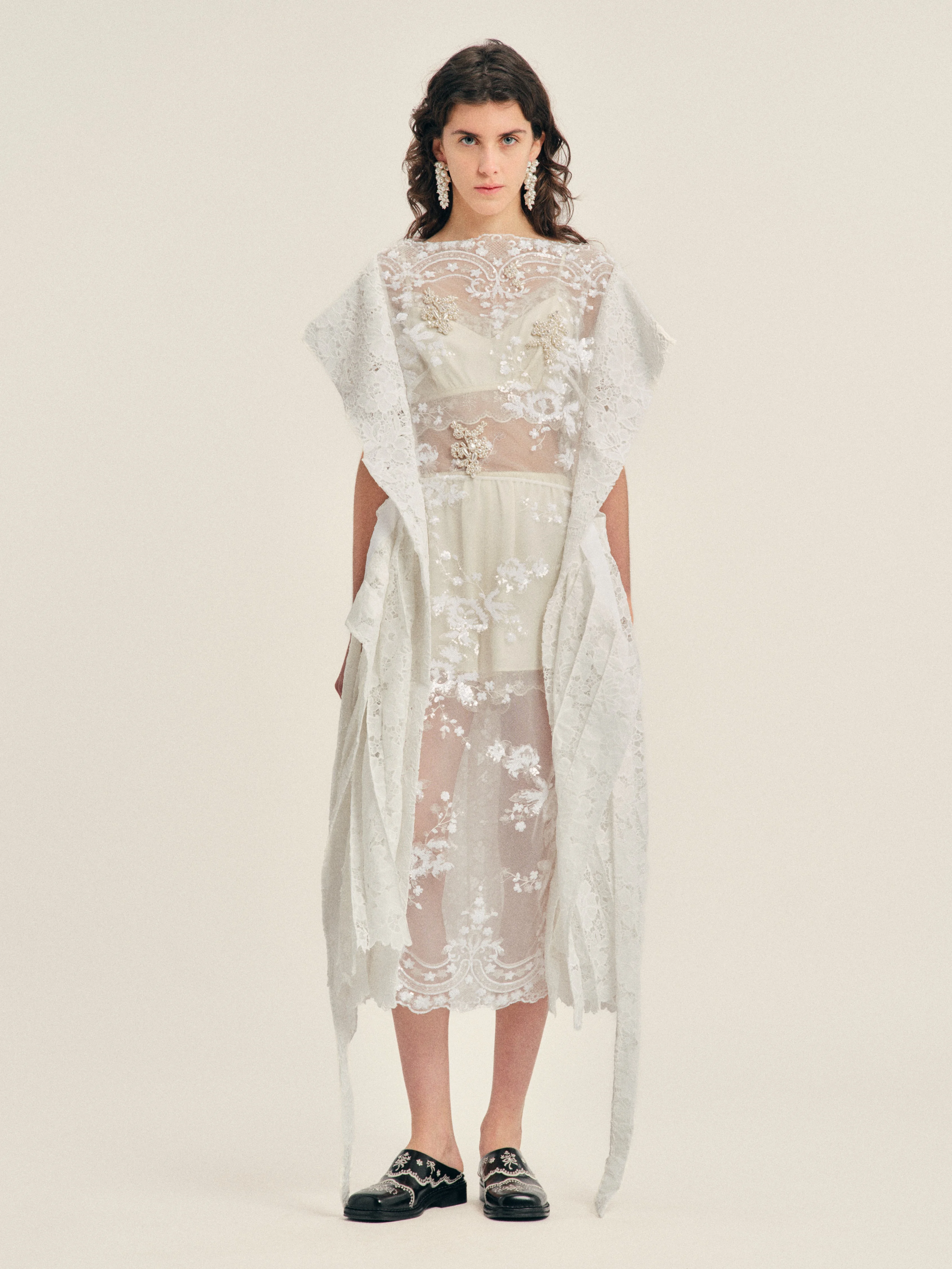 Embellished Pleated Sheer Panel Flare Dress - 1