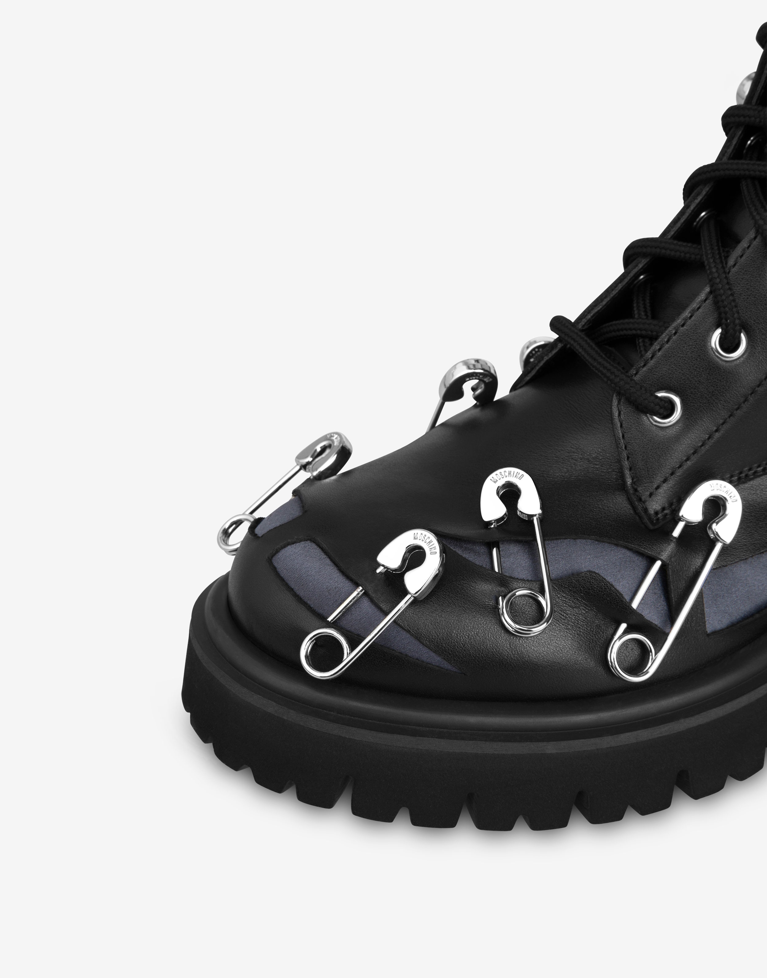 SAFETY PINS CALFSKIN COMBAT BOOTS - 4