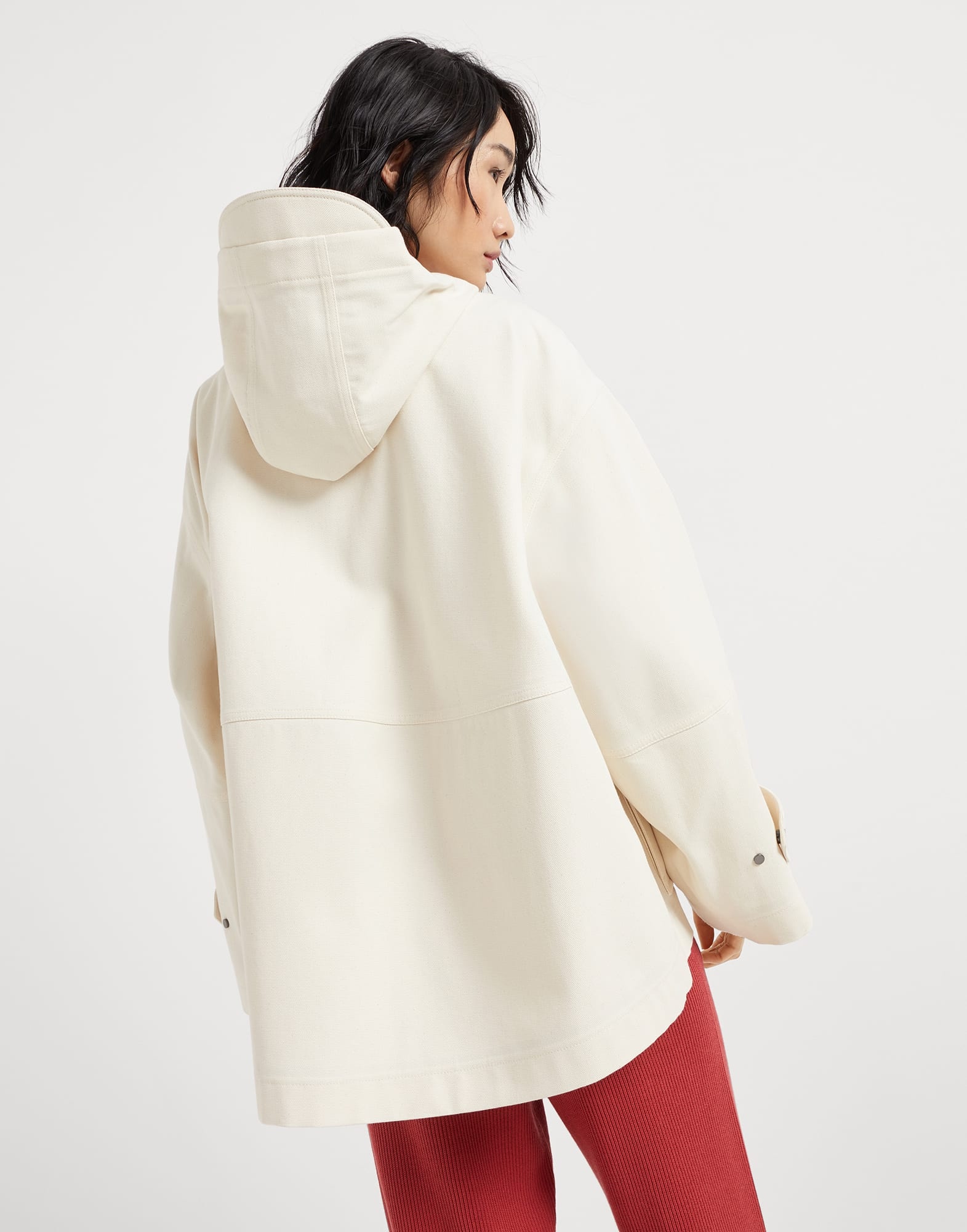 Water-resistant cotton canvas hooded outerwear jacket with heat-bonded seams and shiny zipper pull - 2