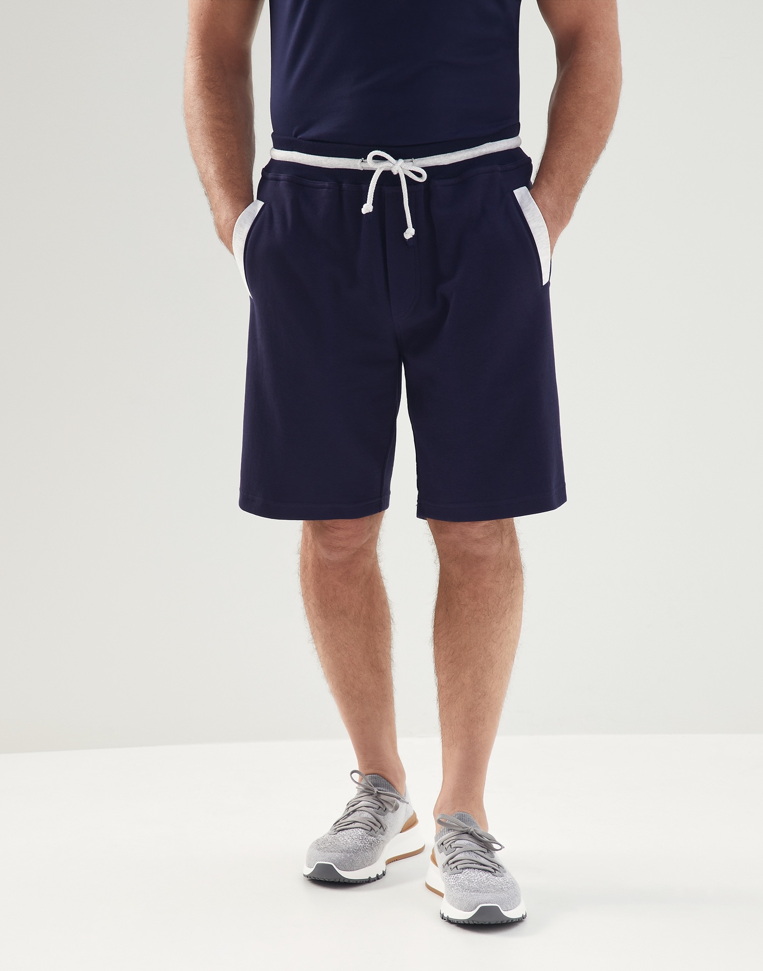 Techno cotton French terry Bermuda shorts with striped details - 1
