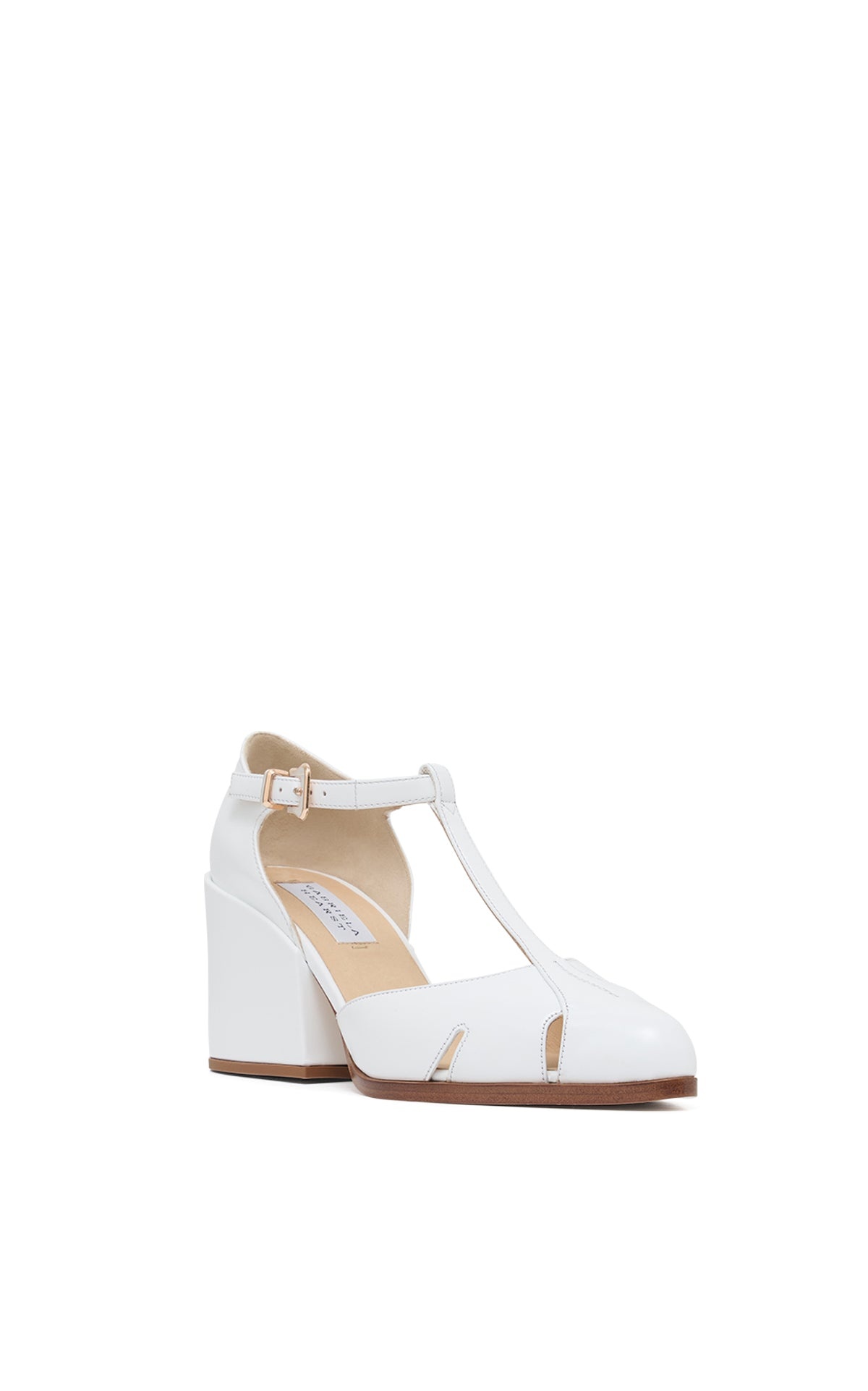 Evita T-Strap Heel in Pearlized White Leather - 2