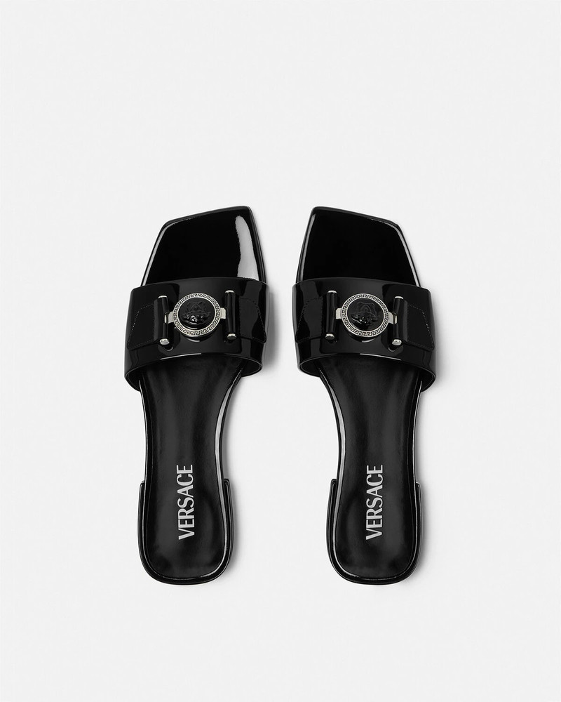 Medusa Buckle Leather Flat Sandals 3