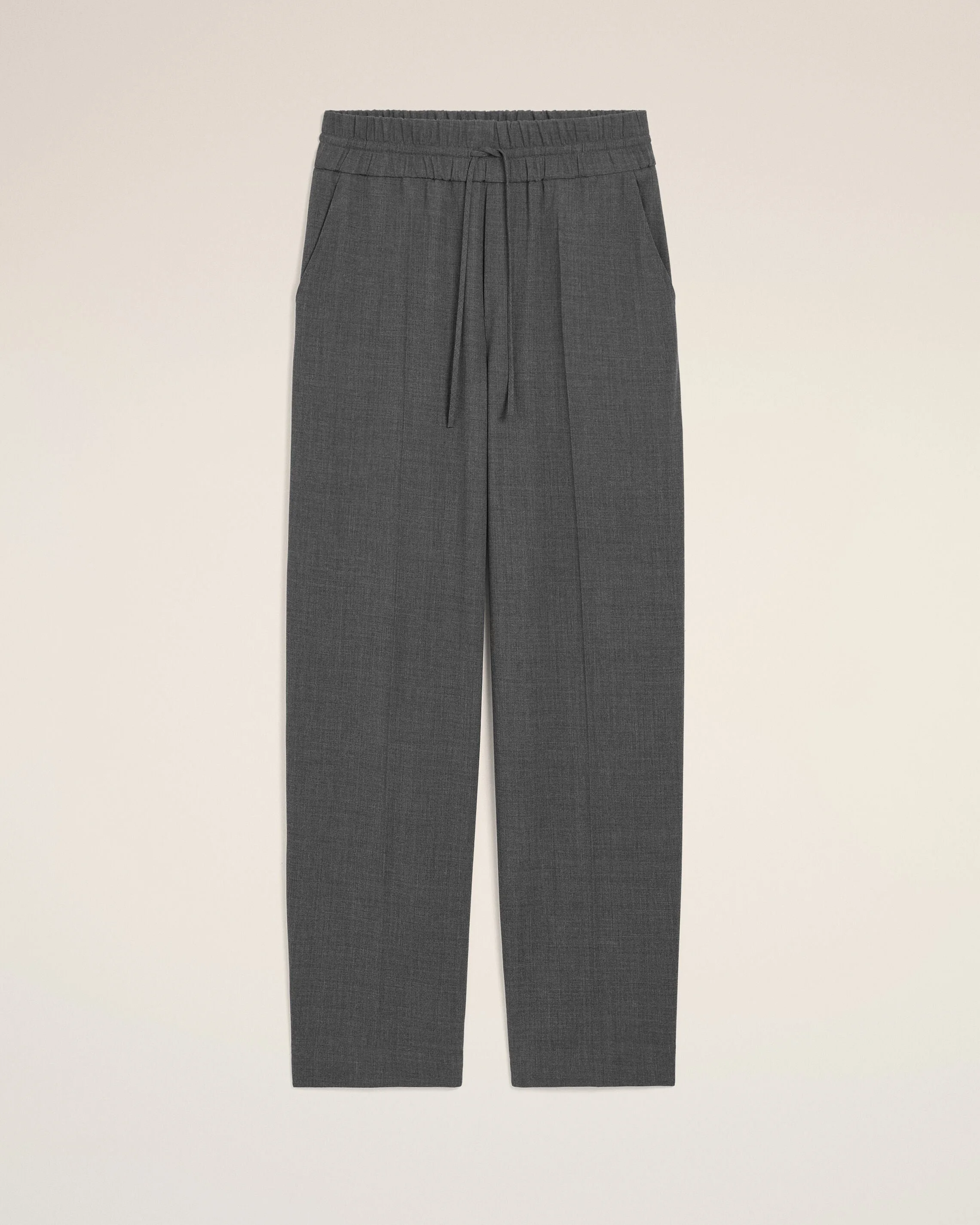 GREY ELASTICATED-WAIST WOOL TROUSERS - 1