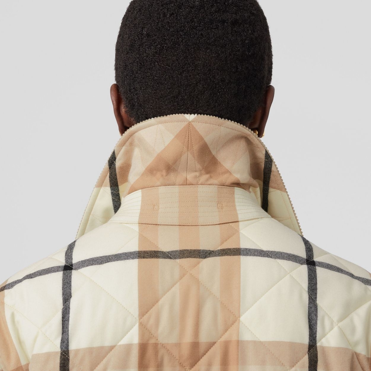Corduroy Collar Diamond Quilted Wool Barn Jacket - 5