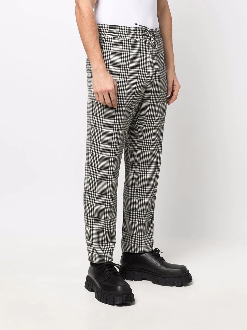 drawstring-waistband checkered trousers - 3