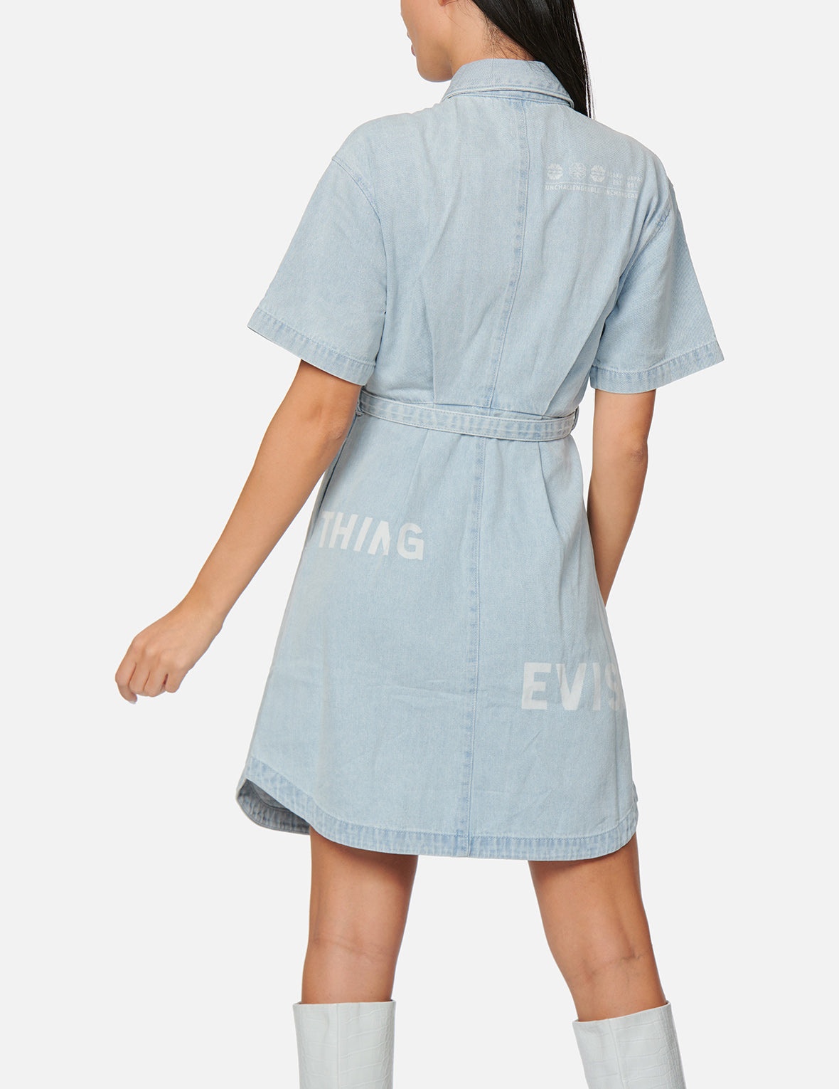 Logo Discharged Print Denim Shirt Dress - 4