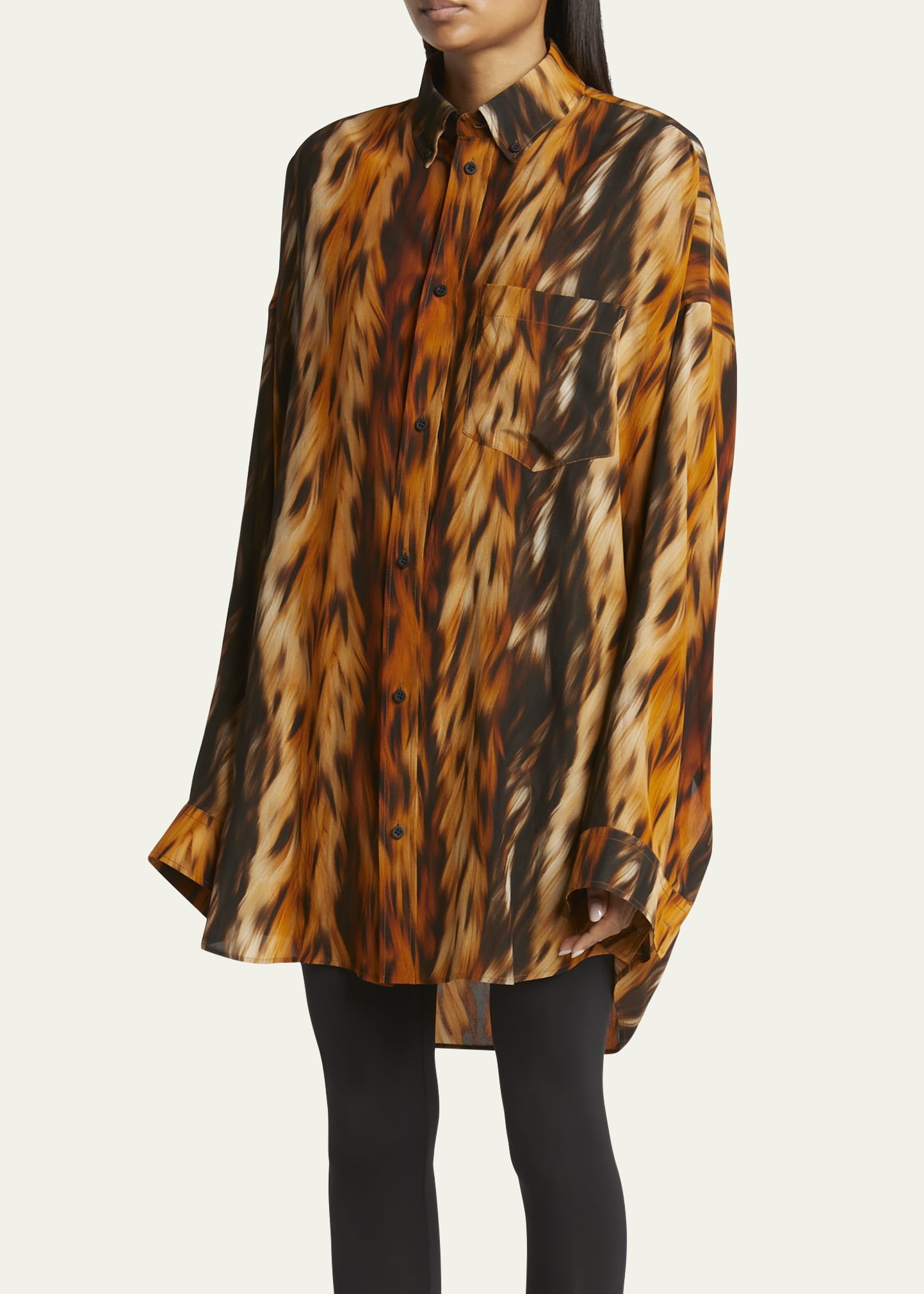 Fur Print Cocoon Silk Crepe Blouse - 4