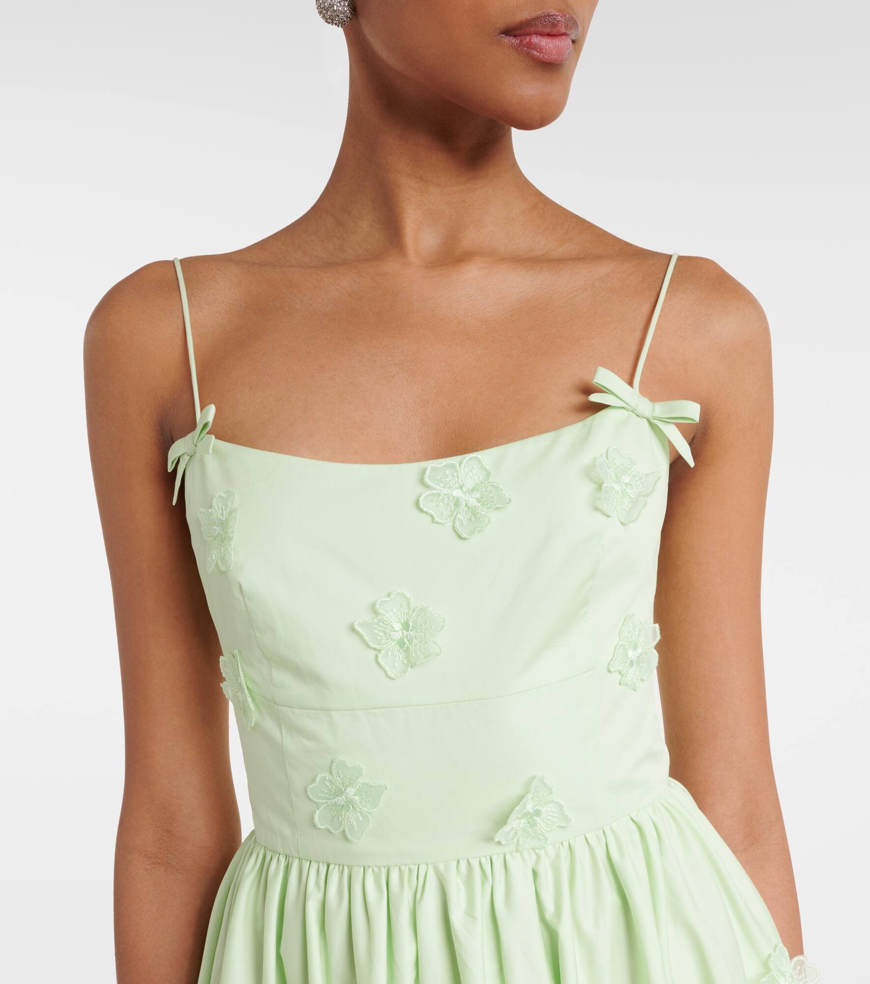 Floral-appliqué cotton poplin midi dress - 4