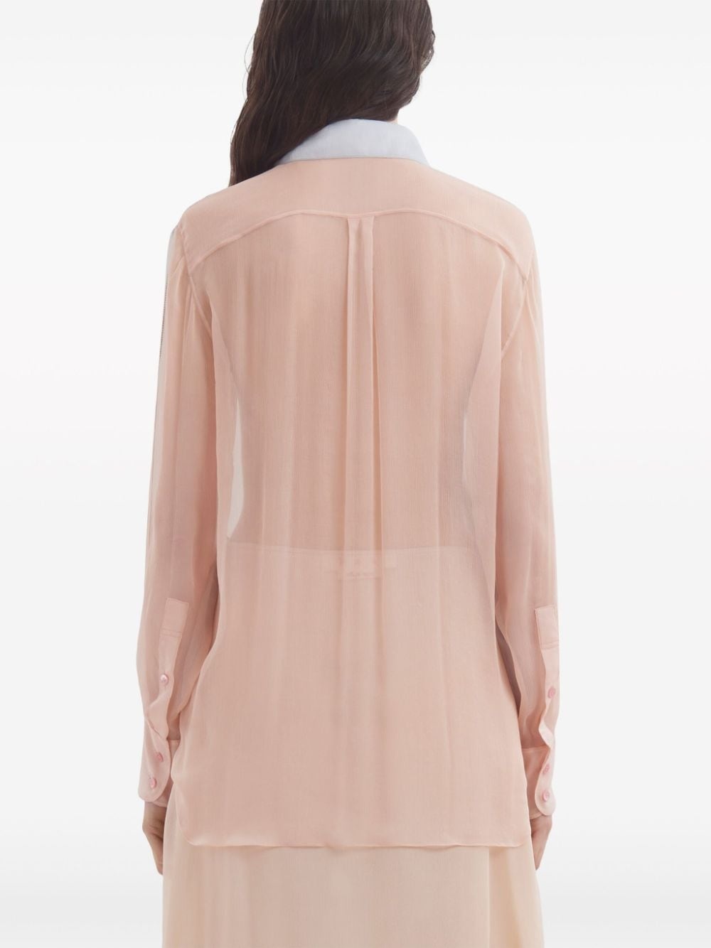 floral-tulle-applique silk shirt - 4