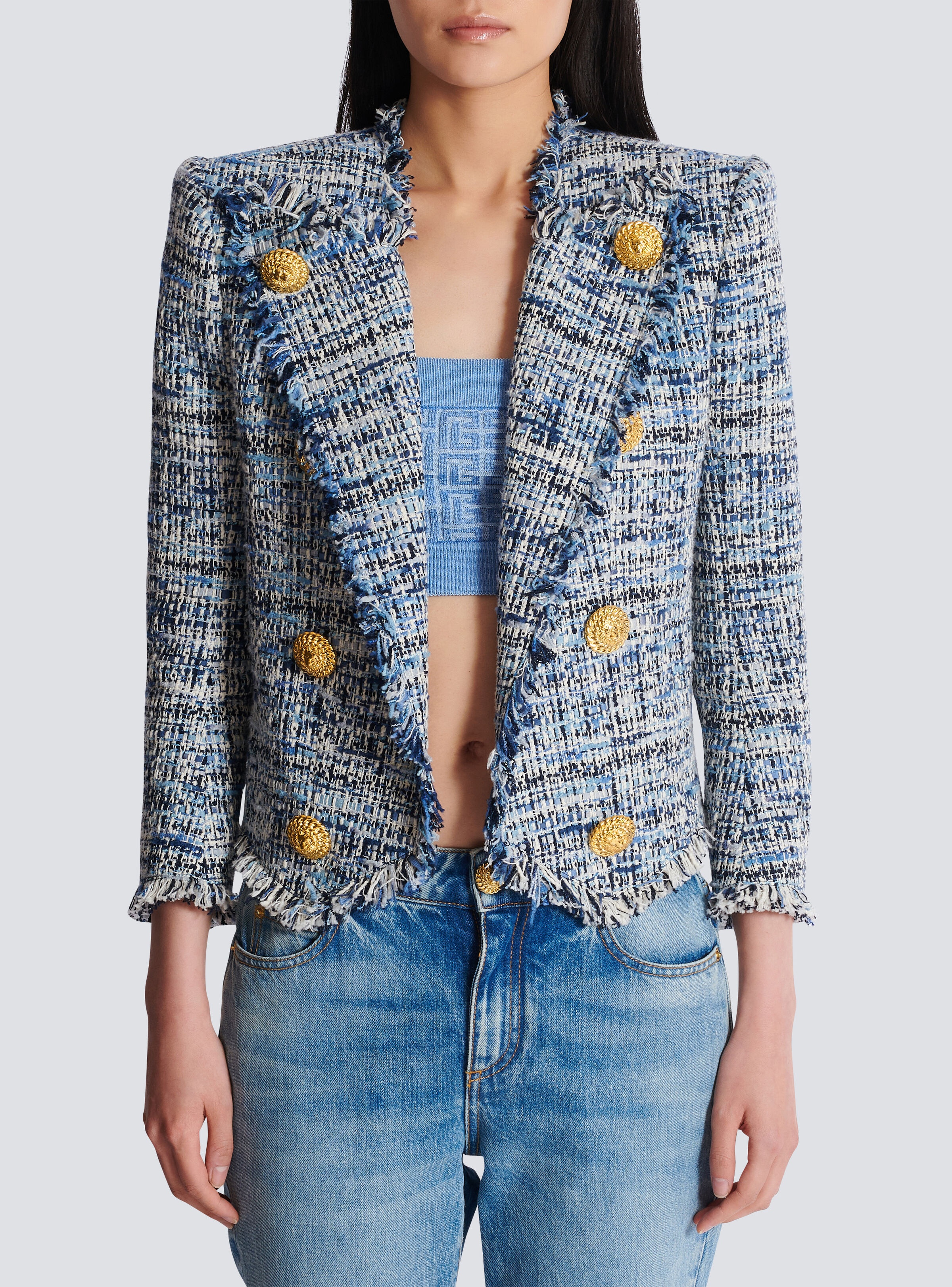Cropped tweed edge-to-edge jacket with 8 buttons - 5