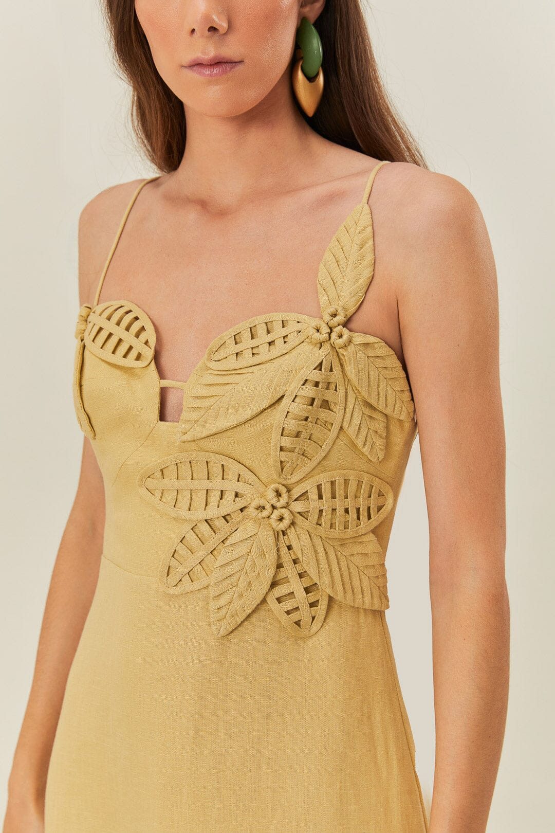 Sand 3D Flower Bodice Midi Dress - 2