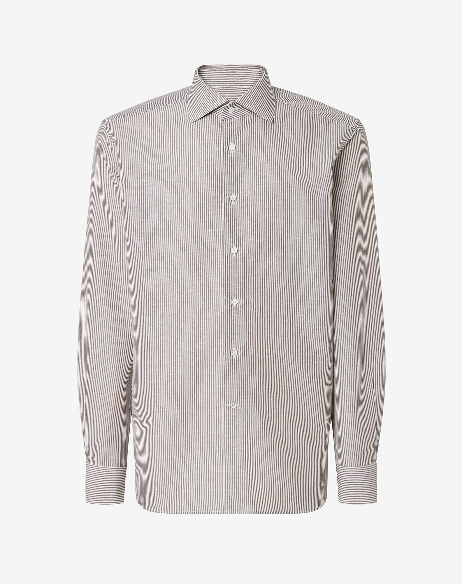 White/brown cotton and linen shirt - 1