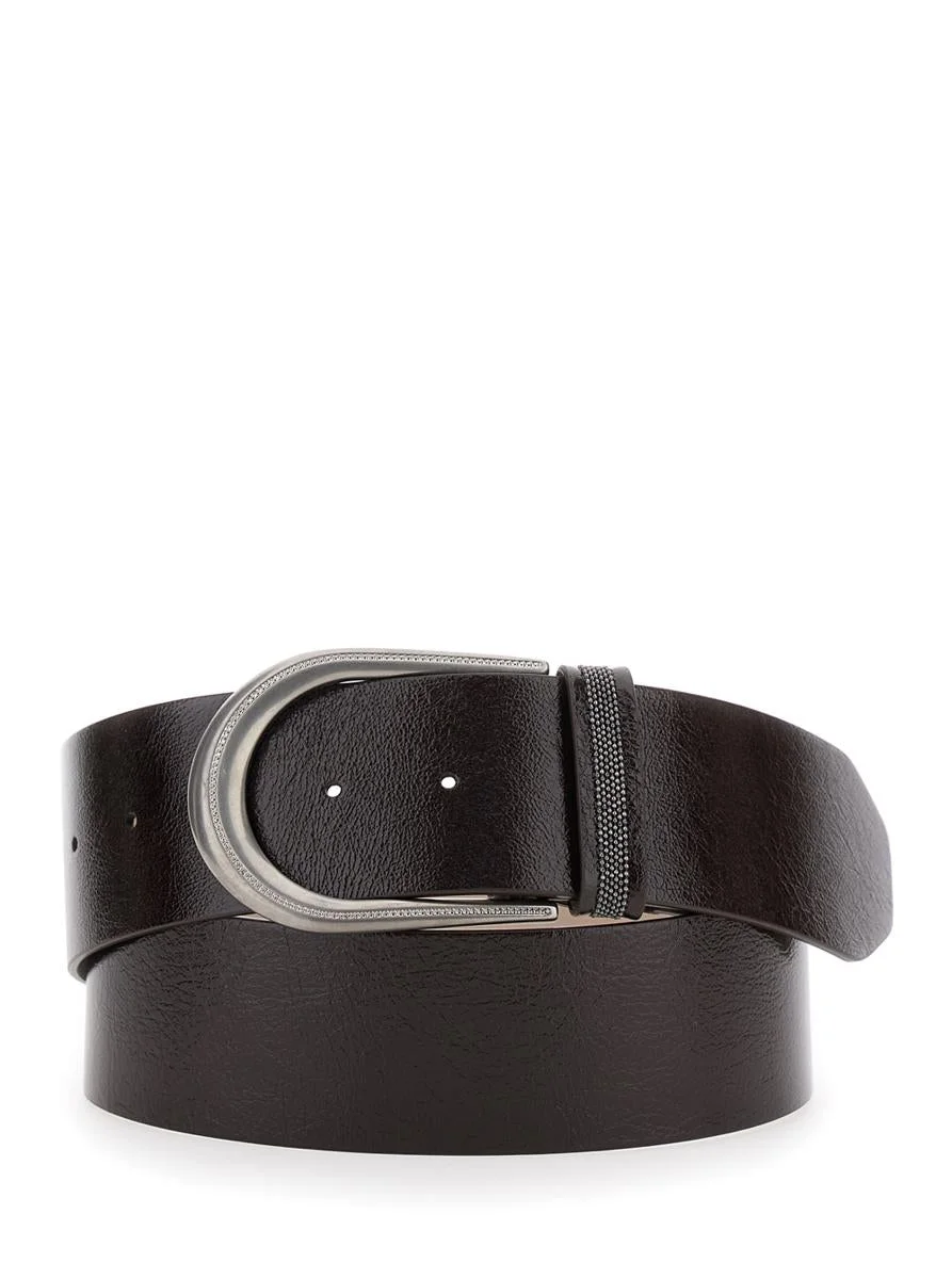 Brunello Cucinelli Black Belt Withbuckle Closure And Monil Detail In Leather Woman - 1