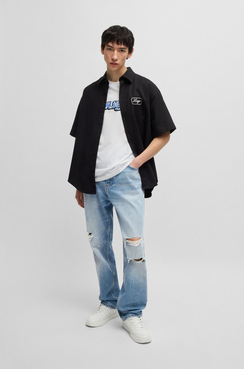 HUGO BAGGY-FIT JEANS IN STONEWASHED BLUE DENIM outlook